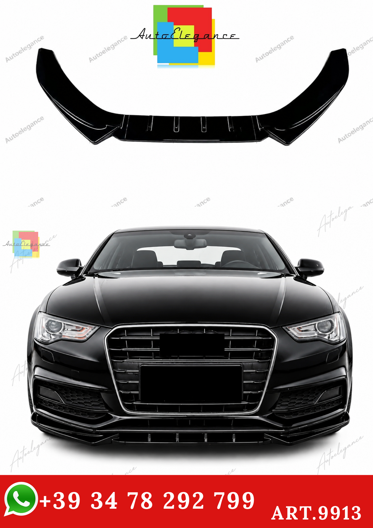 🔥ART.9913 SPLITTER ANTERIORE PER AUDI A5 S5 S LINE B8.5 FACELIFT NERO LUCIDO🔥