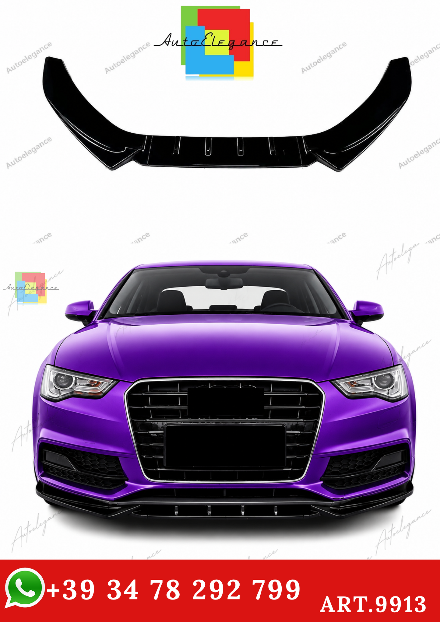 🔥ART.9913 SPLITTER ANTERIORE PER AUDI A5 S5 S LINE B8.5 FACELIFT NERO LUCIDO🔥