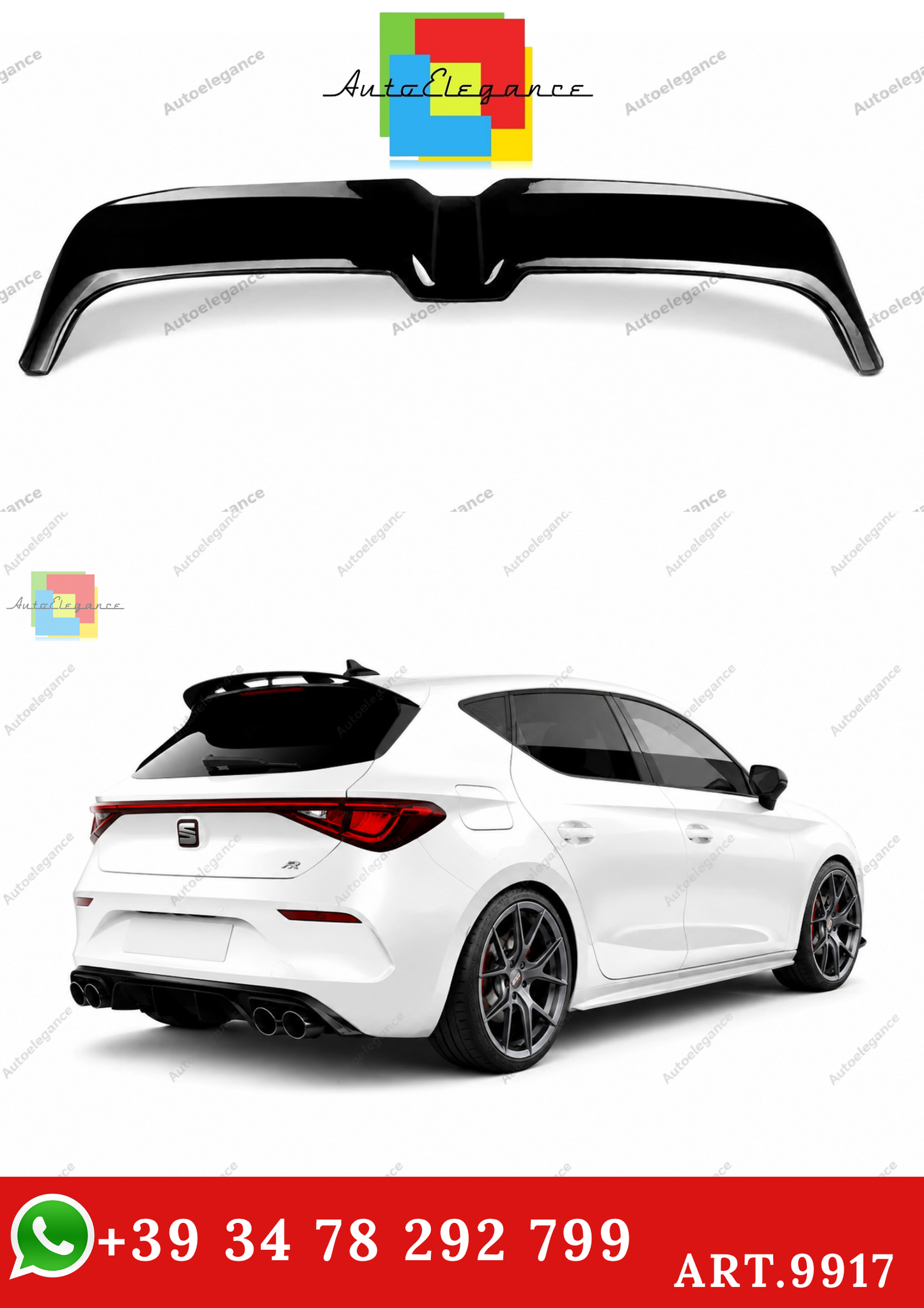 🔥ART.9917 SPOILER PER TETTO STILE OT NERO LUCIDO PER SEAT LEON MK4 20-24🔥