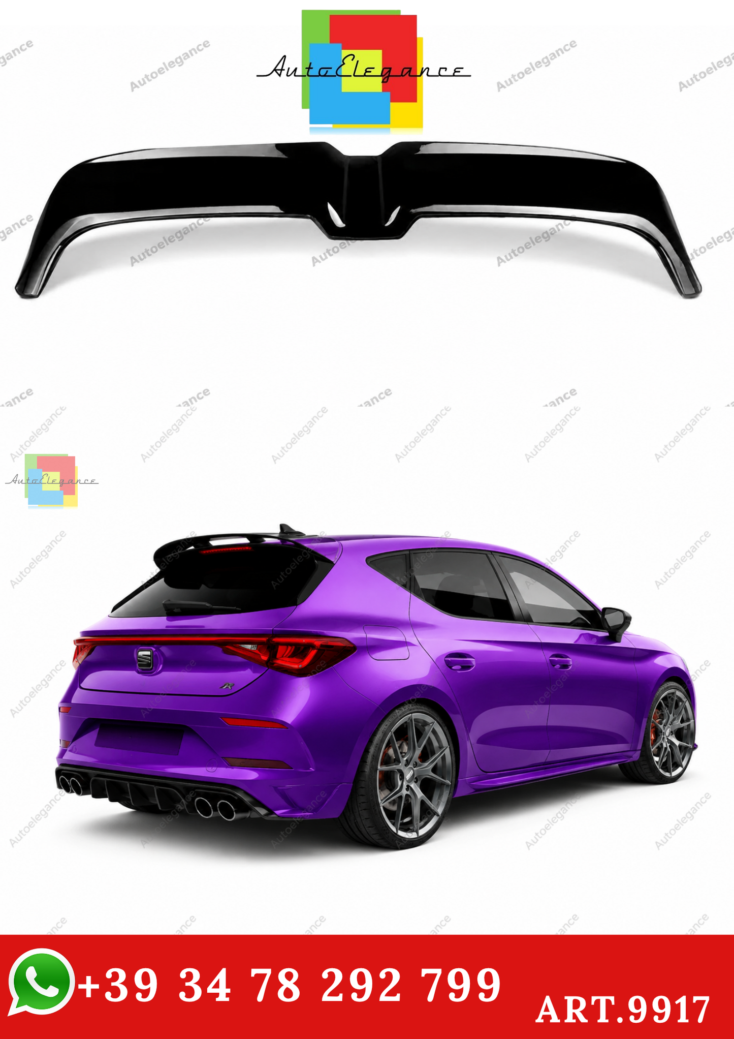 🔥ART.9917 SPOILER PER TETTO STILE OT NERO LUCIDO PER SEAT LEON MK4 20-24🔥