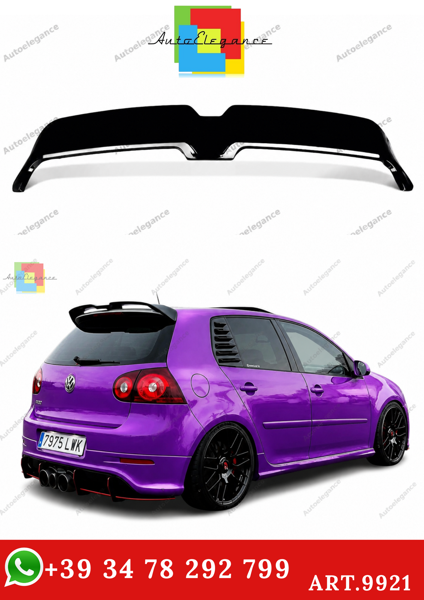 🔥ART.9921 SPOILER PER VW GOLF MK5 GTI R32 R OT STYLE 3-8 NERO LUCIDO🔥