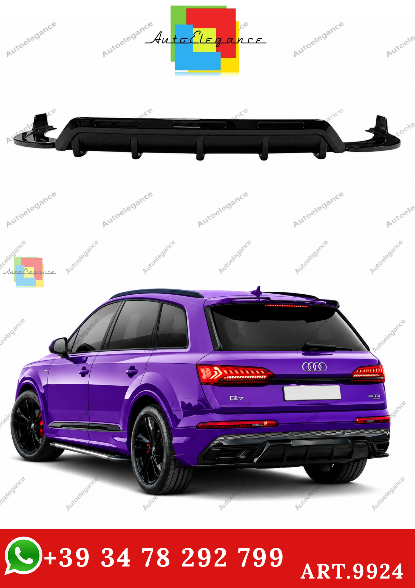 🔥ART.9924 DIFFUSORE POSTERIORE PER AUDI Q7 S LINE 2020+ NERO LUCIDO🔥