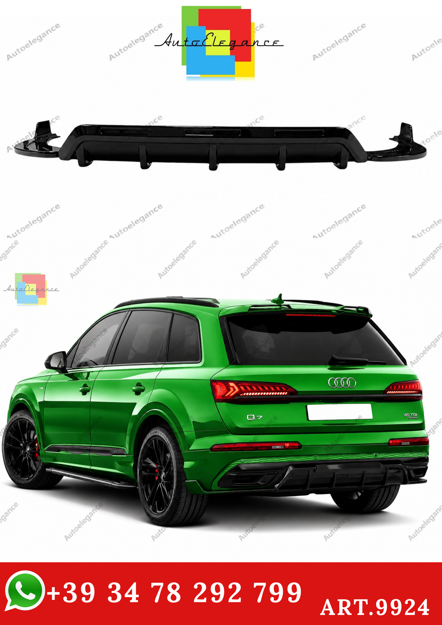 🔥ART.9924 DIFFUSORE POSTERIORE PER AUDI Q7 S LINE 2020+ NERO LUCIDO🔥