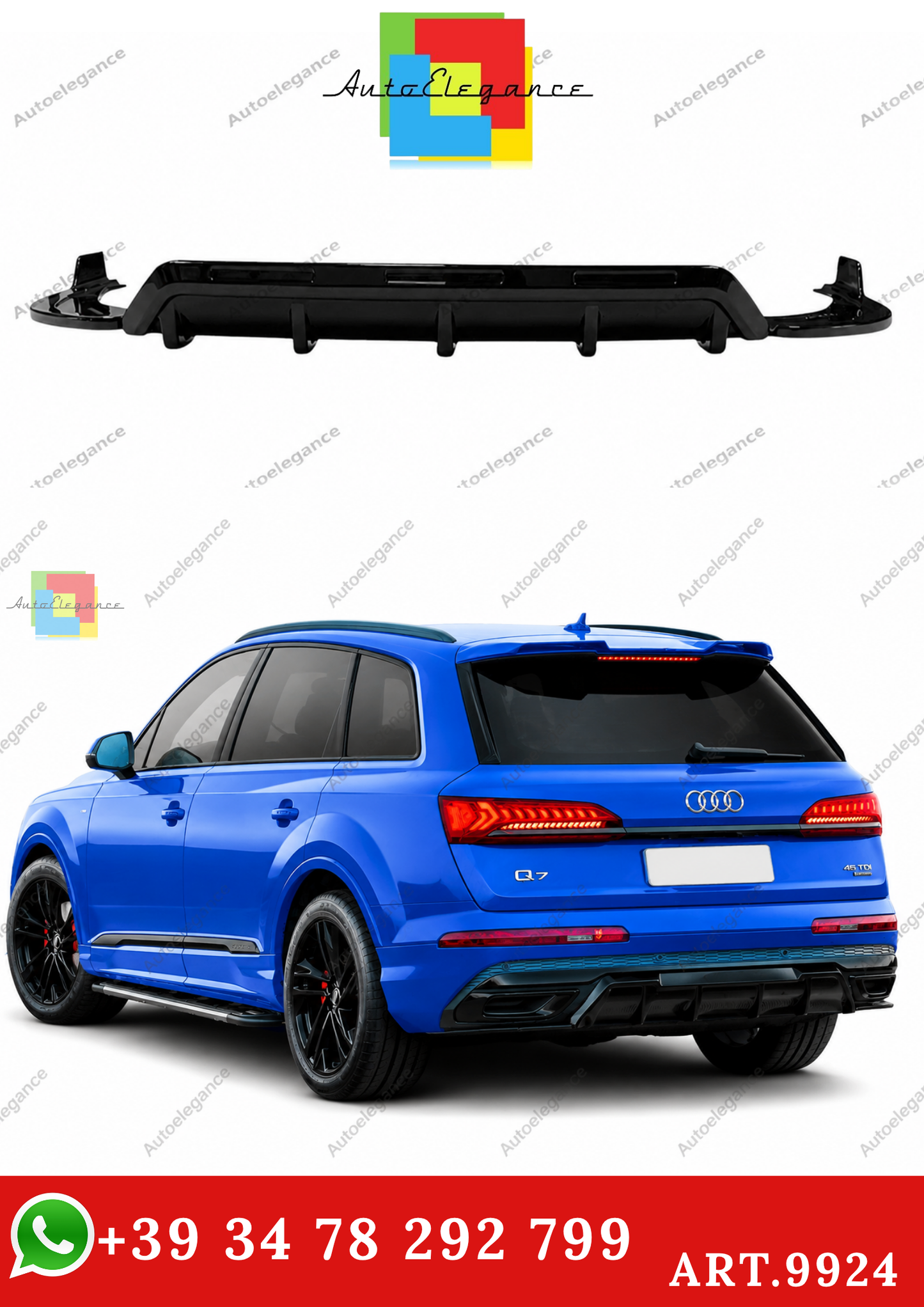 🔥ART.9924 DIFFUSORE POSTERIORE PER AUDI Q7 S LINE 2020+ NERO LUCIDO🔥