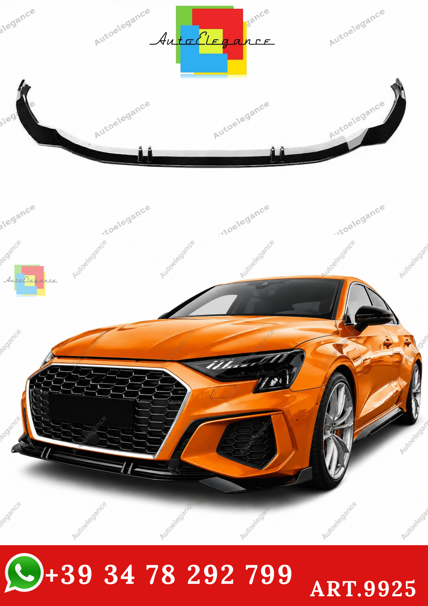 🔥ART.9925 SPLITTER ANTERIORE PER AUDI A3 S3 S LINE 8Y LABBRO NERO LUCIDO 20+🔥