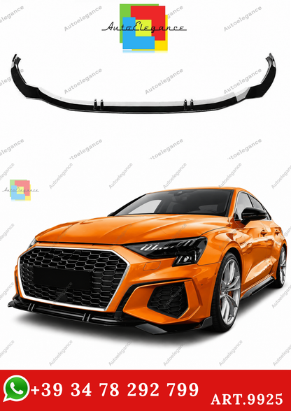 🔥ART.9925 SPLITTER ANTERIORE PER AUDI A3 S3 S LINE 8Y LABBRO NERO LUCIDO 20+🔥