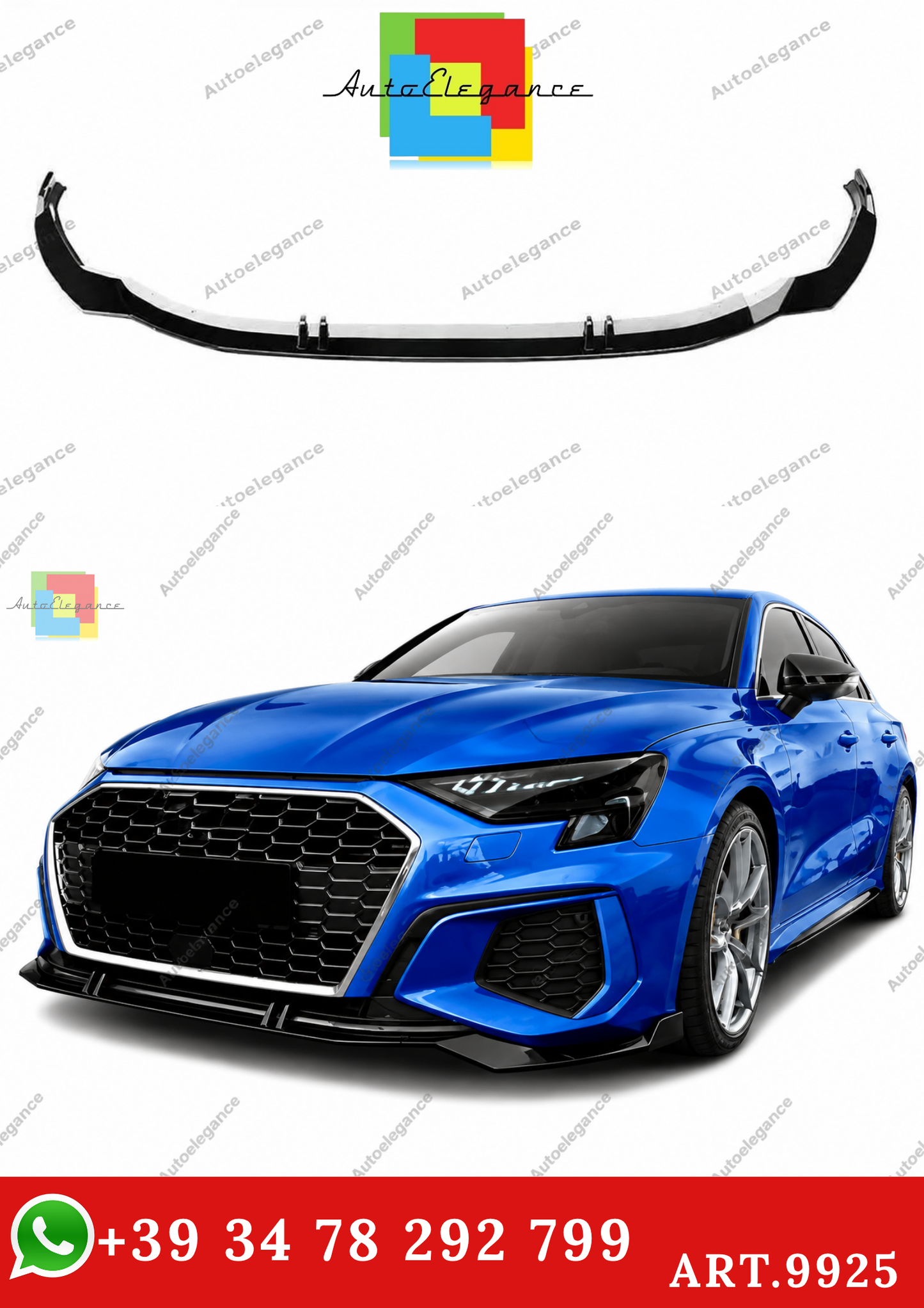 🔥ART.9925 SPLITTER ANTERIORE PER AUDI A3 S3 S LINE 8Y LABBRO NERO LUCIDO 20+🔥