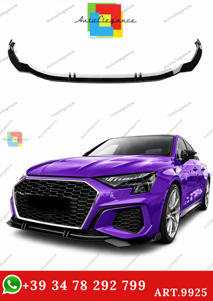 🔥ART.9925 SPLITTER ANTERIORE PER AUDI A3 S3 S LINE 8Y LABBRO NERO LUCIDO 20+🔥