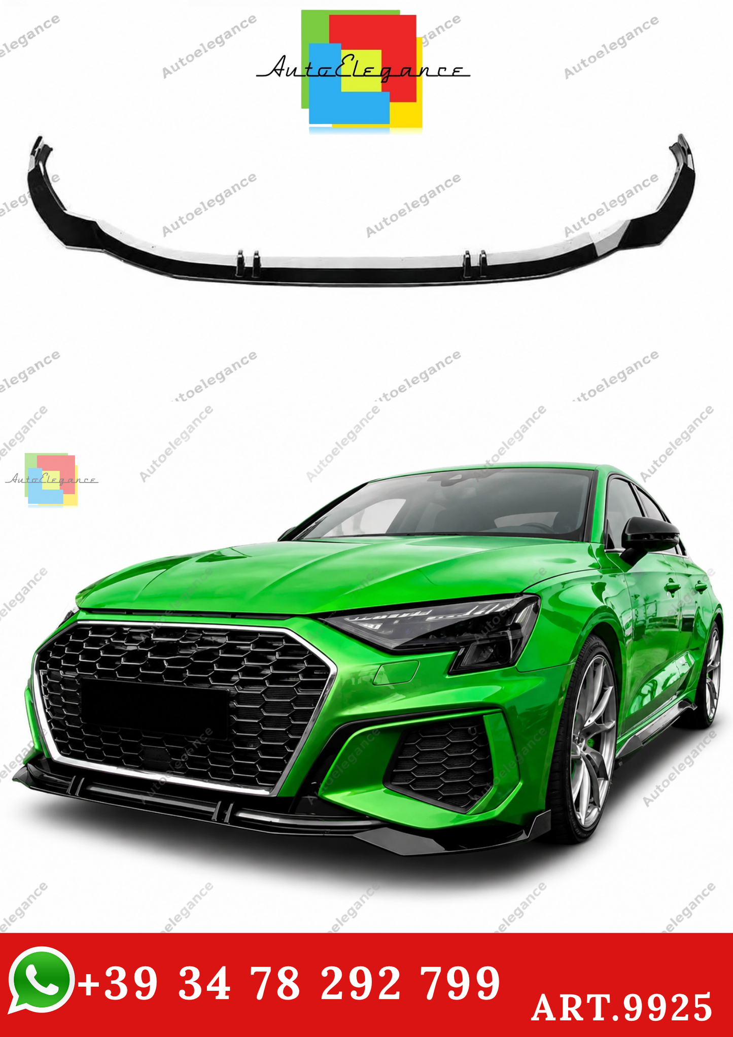 🔥ART.9925 SPLITTER ANTERIORE PER AUDI A3 S3 S LINE 8Y LABBRO NERO LUCIDO 20+🔥