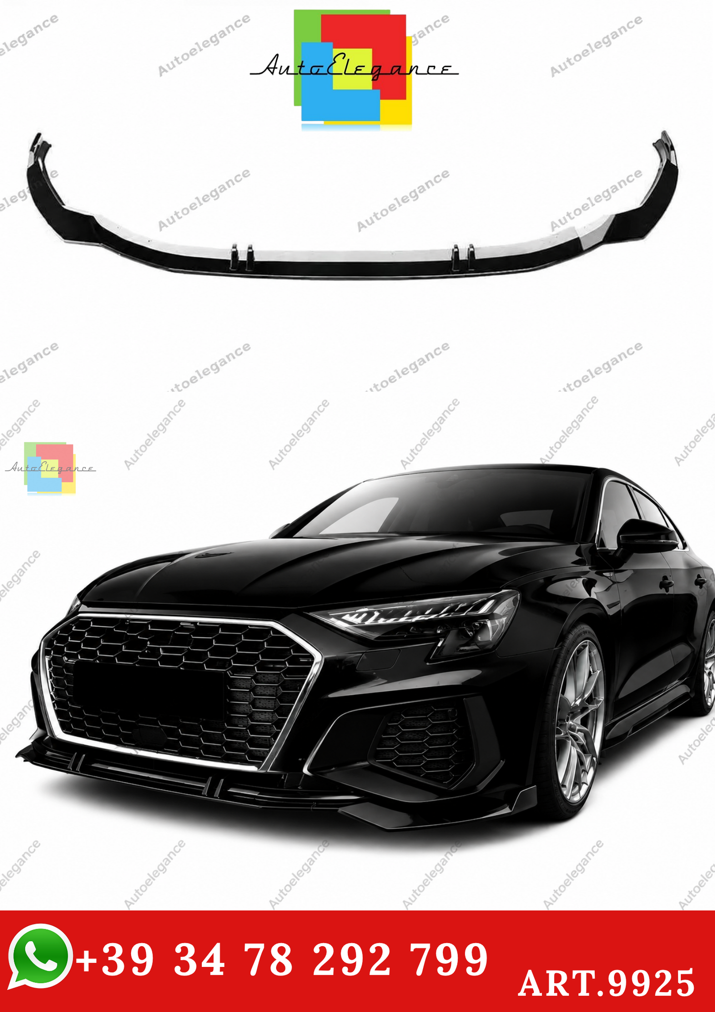 🔥ART.9925 SPLITTER ANTERIORE PER AUDI A3 S3 S LINE 8Y LABBRO NERO LUCIDO 20+🔥
