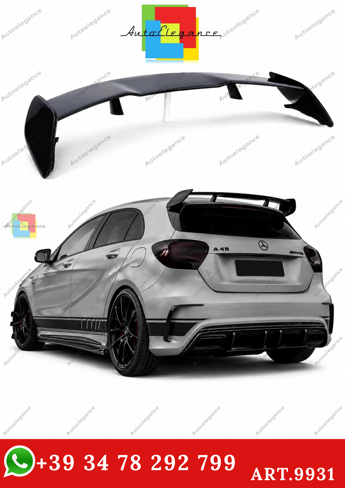 🔥ART.9931 SPOILER POSTERIORE STILE AMG PER MERCEDES A A45 W176 NERO LUCIDO🔥