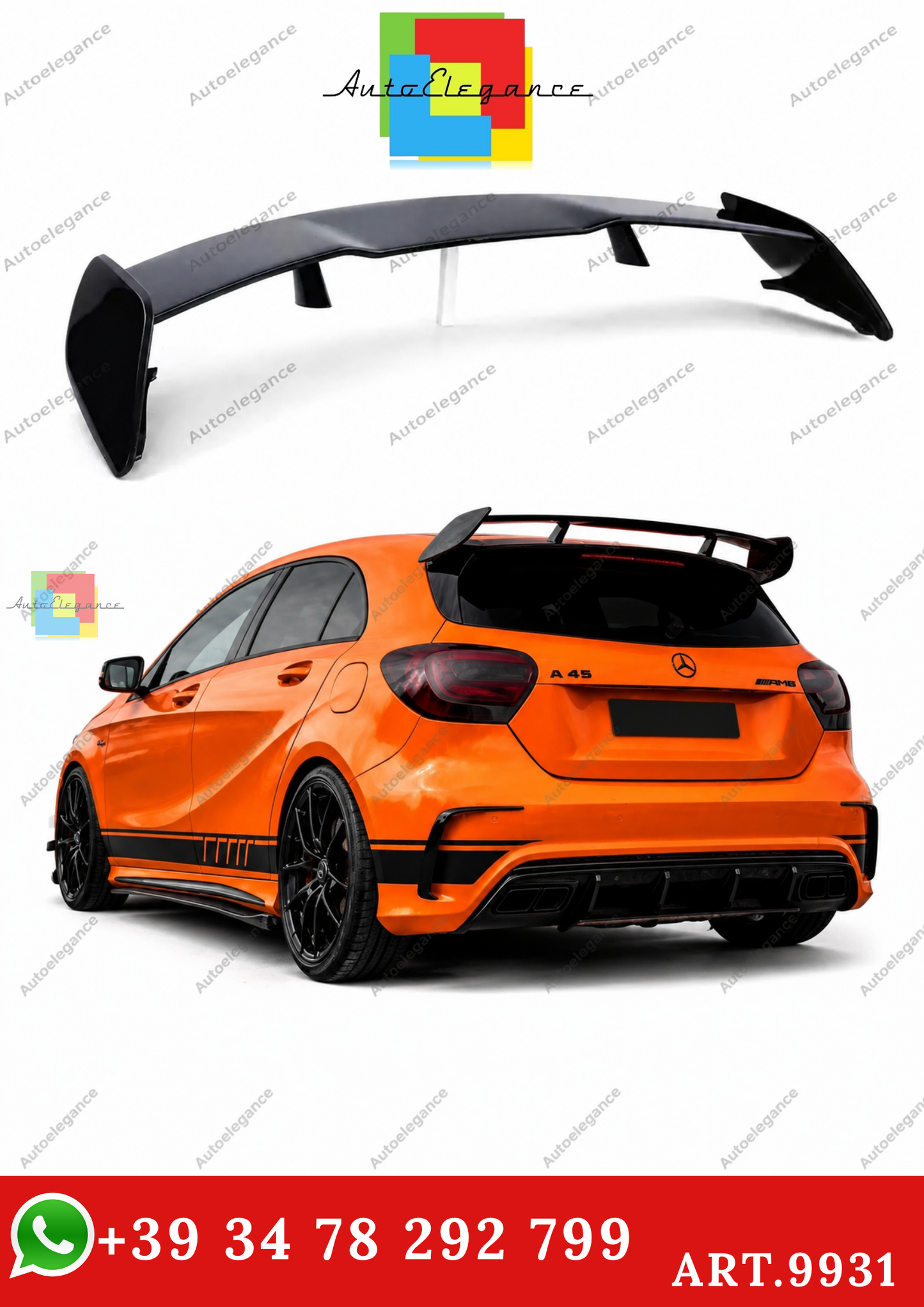 🔥ART.9931 SPOILER POSTERIORE STILE AMG PER MERCEDES A A45 W176 NERO LUCIDO🔥