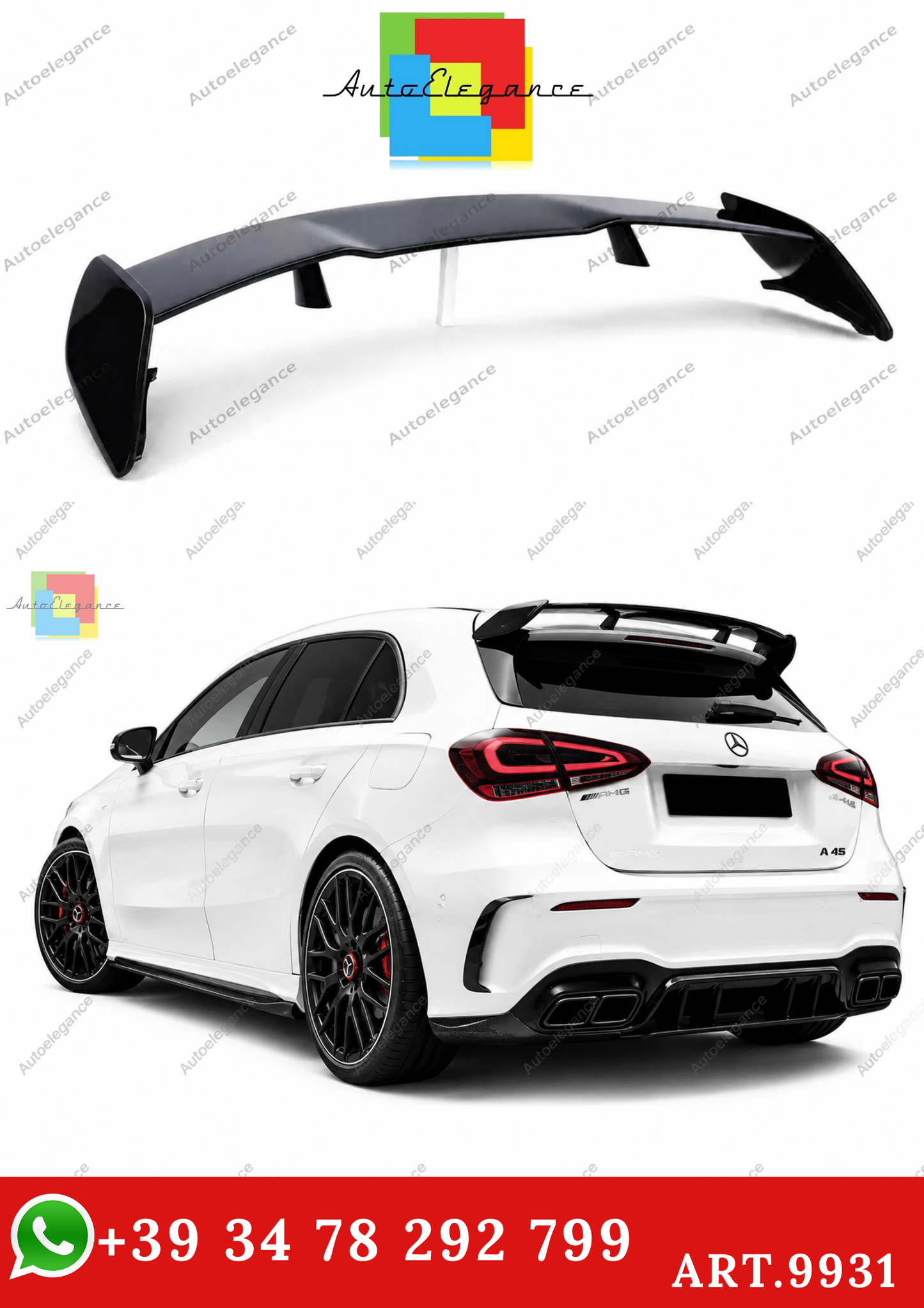 🔥ART.9931 SPOILER POSTERIORE STILE AMG PER MERCEDES A A45 W176 NERO LUCIDO🔥