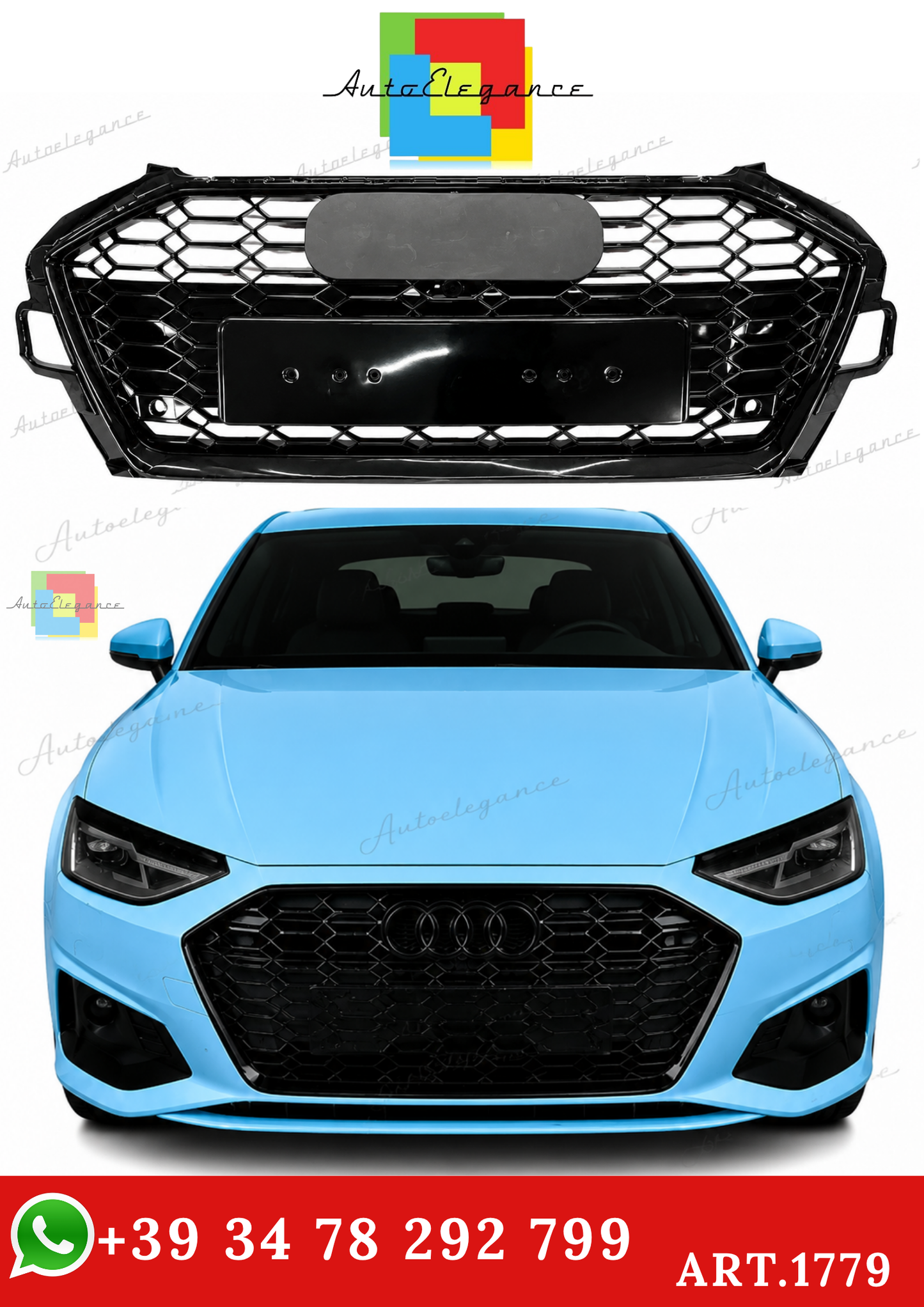 🔥ART.1779 GRIGLIA ADATTO PER  AUDI A4 B9 2020+ LOOK RS4 NERO LUCIDO🔥