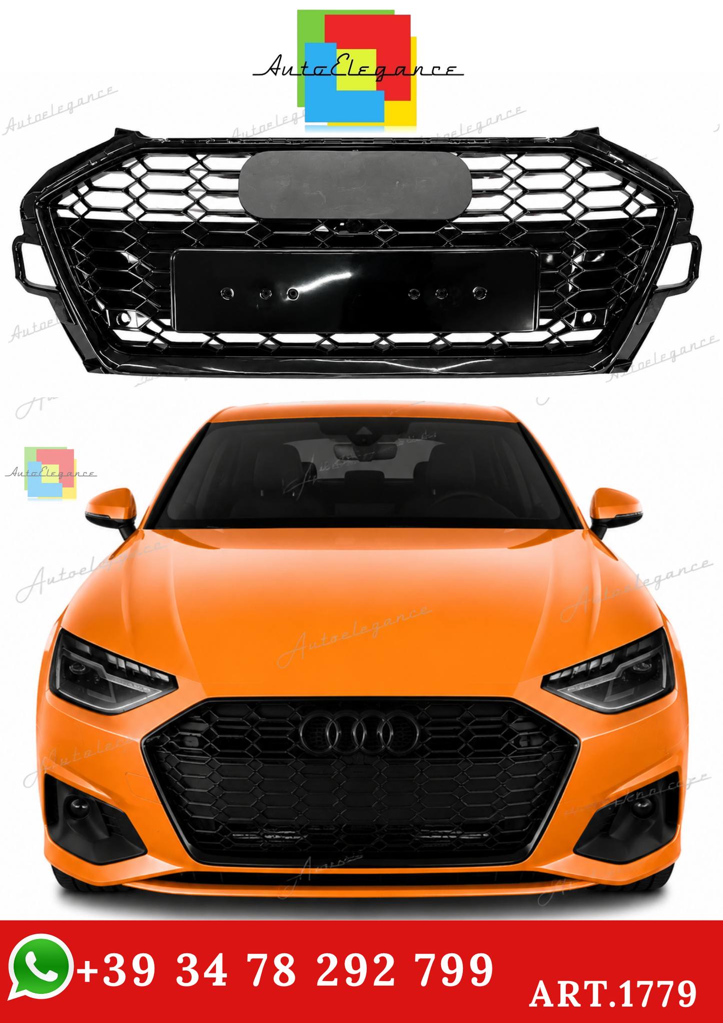 🔥ART.1779 GRIGLIA ADATTO PER  AUDI A4 B9 2020+ LOOK RS4 NERO LUCIDO🔥