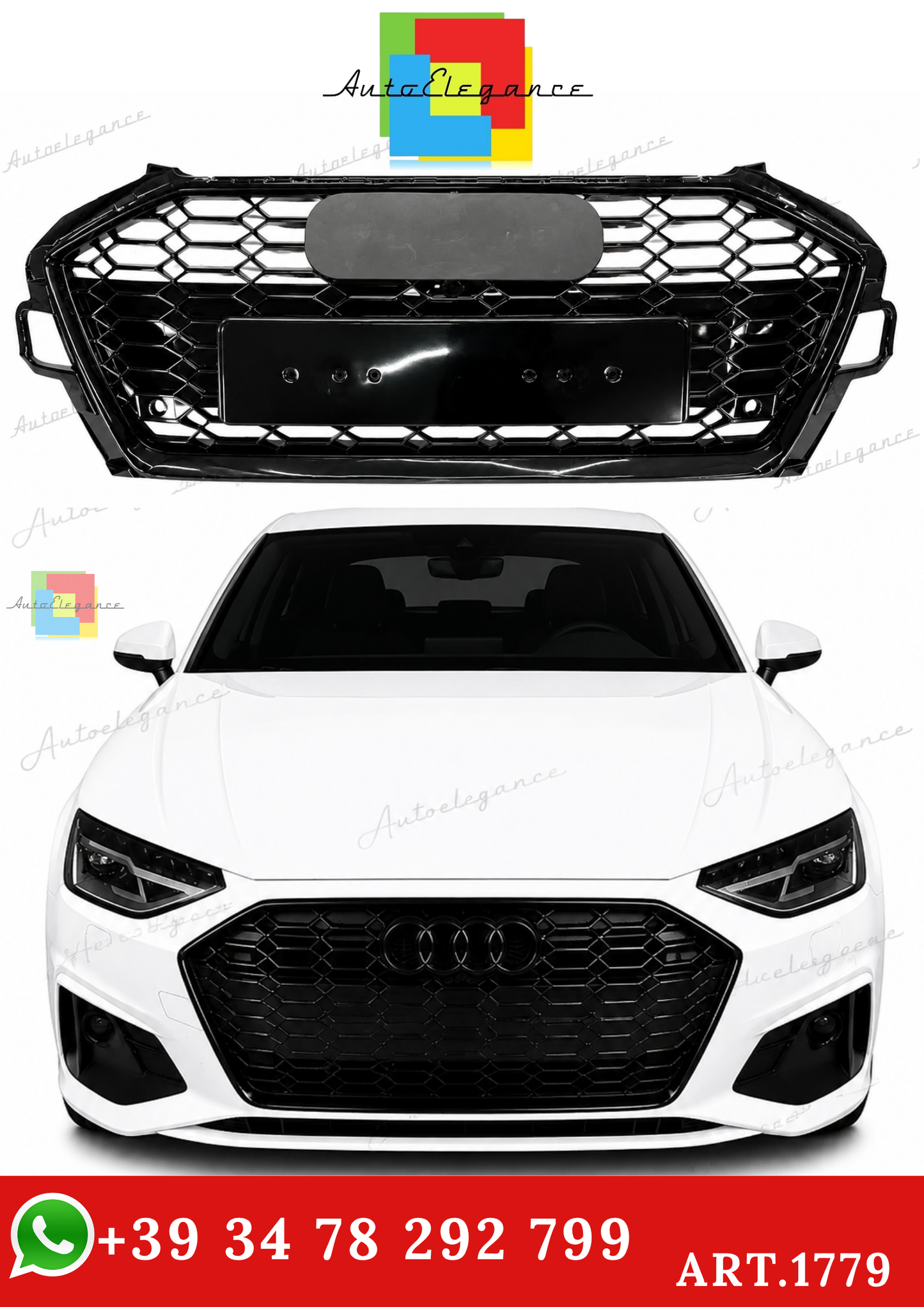 🔥ART.1779 GRIGLIA ADATTO PER  AUDI A4 B9 2020+ LOOK RS4 NERO LUCIDO🔥