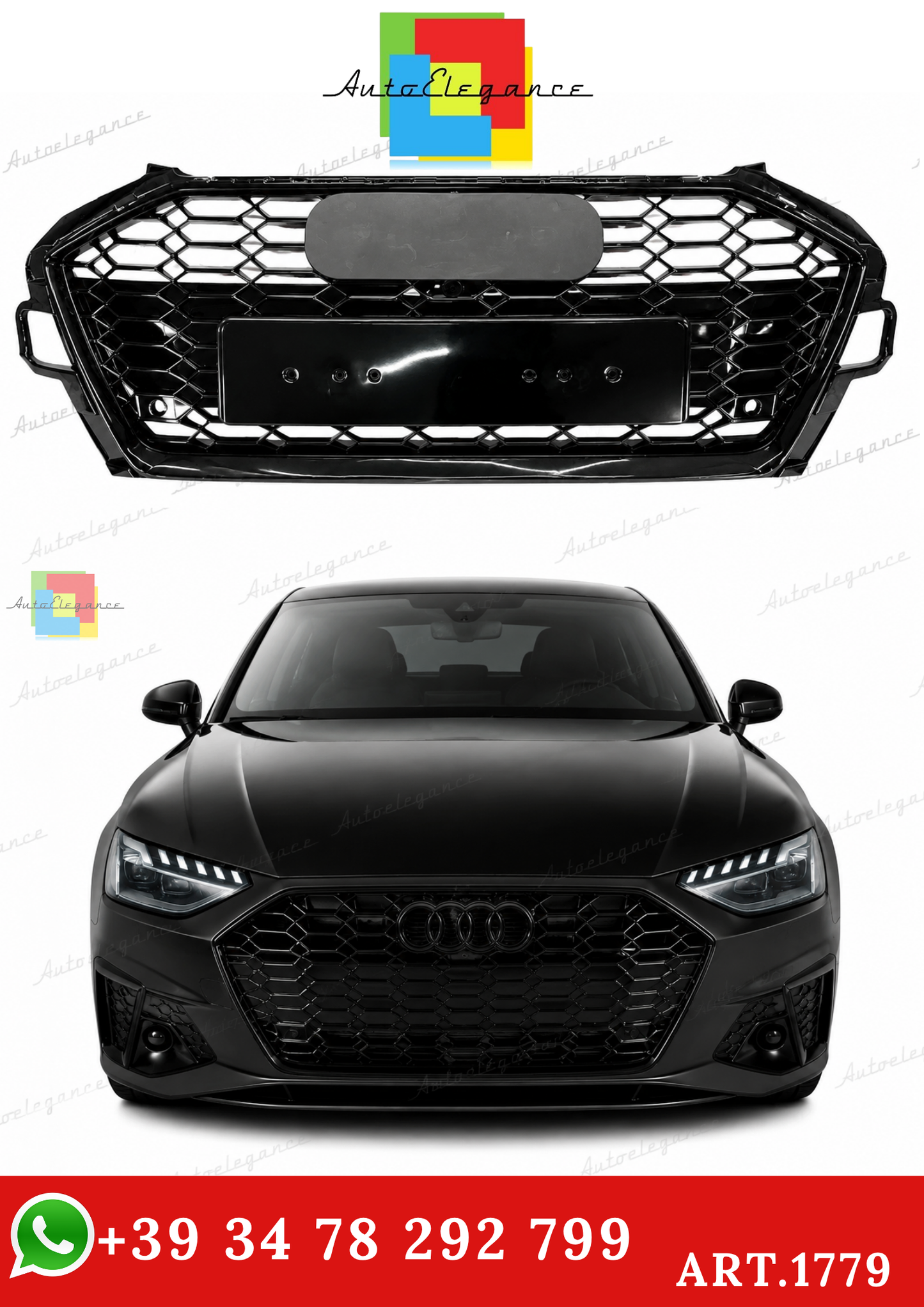 🔥ART.1779 GRIGLIA ADATTO PER  AUDI A4 B9 2020+ LOOK RS4 NERO LUCIDO🔥
