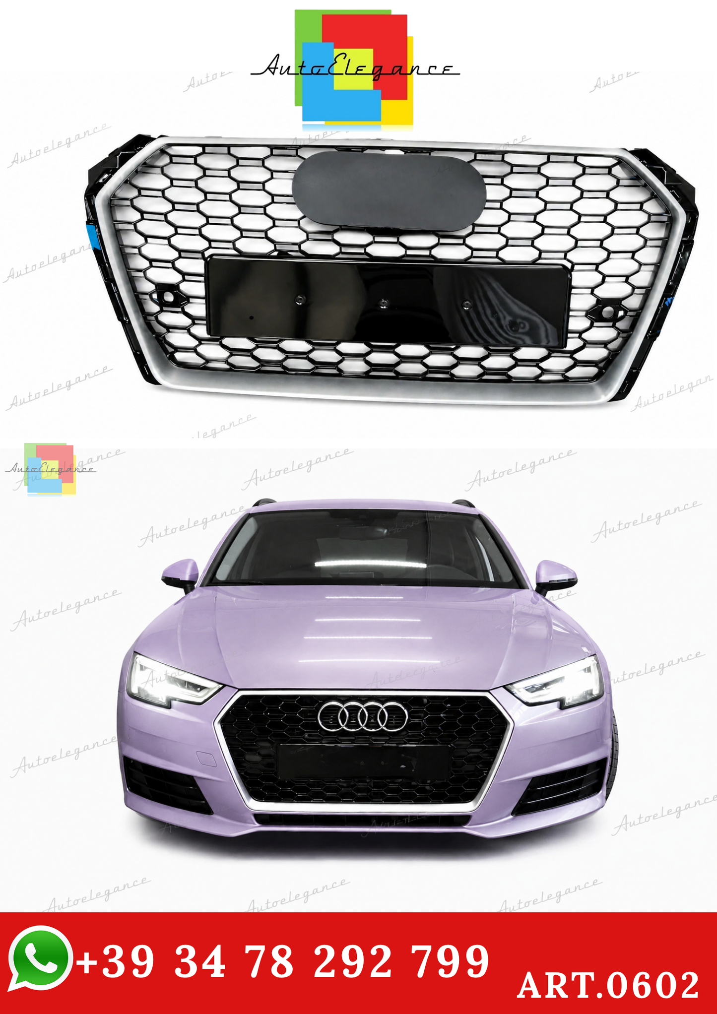 🔥ART.0602 GRIGLIA ADATTO PER AUDI  A4 B9 2015-2019 LOOK RS4 BORDO SATINATO🔥