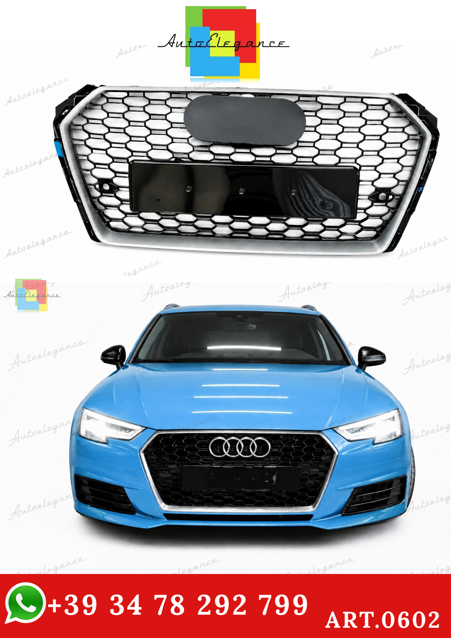 🔥ART.0602 GRIGLIA ADATTO PER AUDI  A4 B9 2015-2019 LOOK RS4 BORDO SATINATO🔥