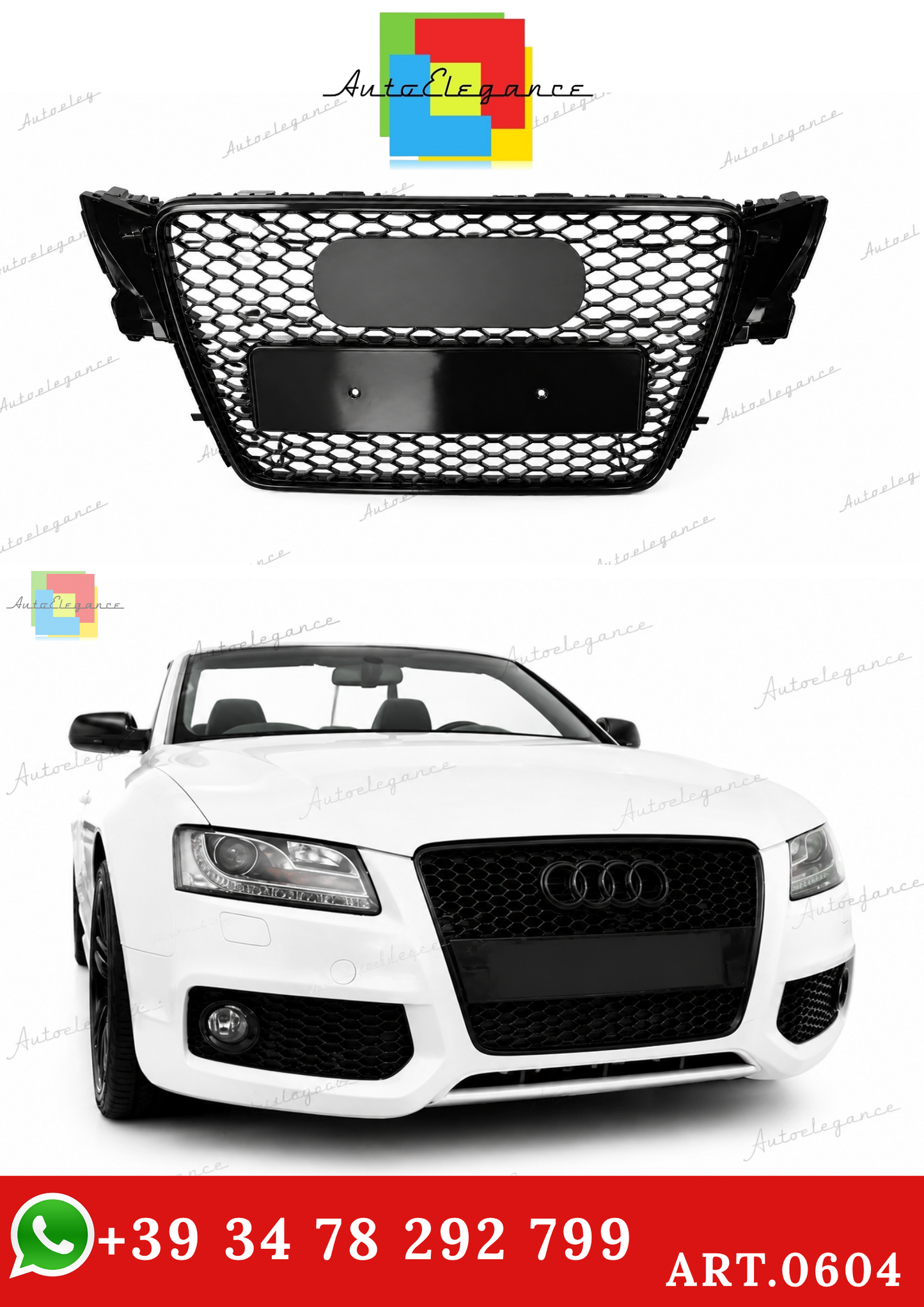🔥ART.0604 GRIGLIA ADATTO PER AUDI A5 07-11 LOOK RS5 NERO (CON LOGO CROMATO)🔥