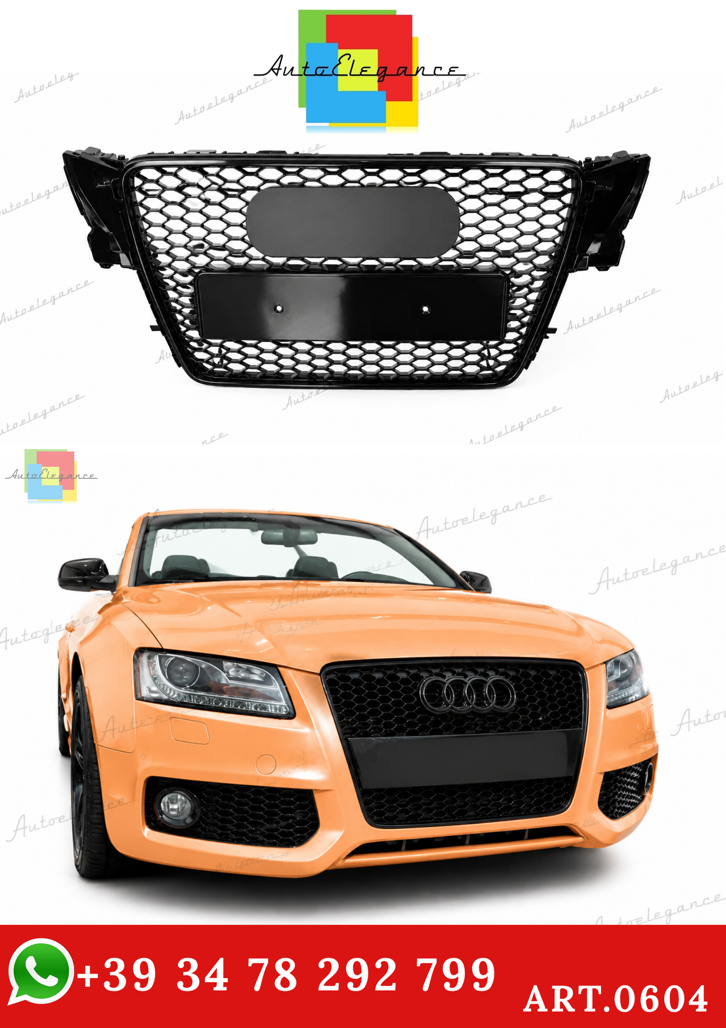 🔥ART.0604 GRIGLIA ADATTO PER AUDI A5 07-11 LOOK RS5 NERO (CON LOGO CROMATO)🔥