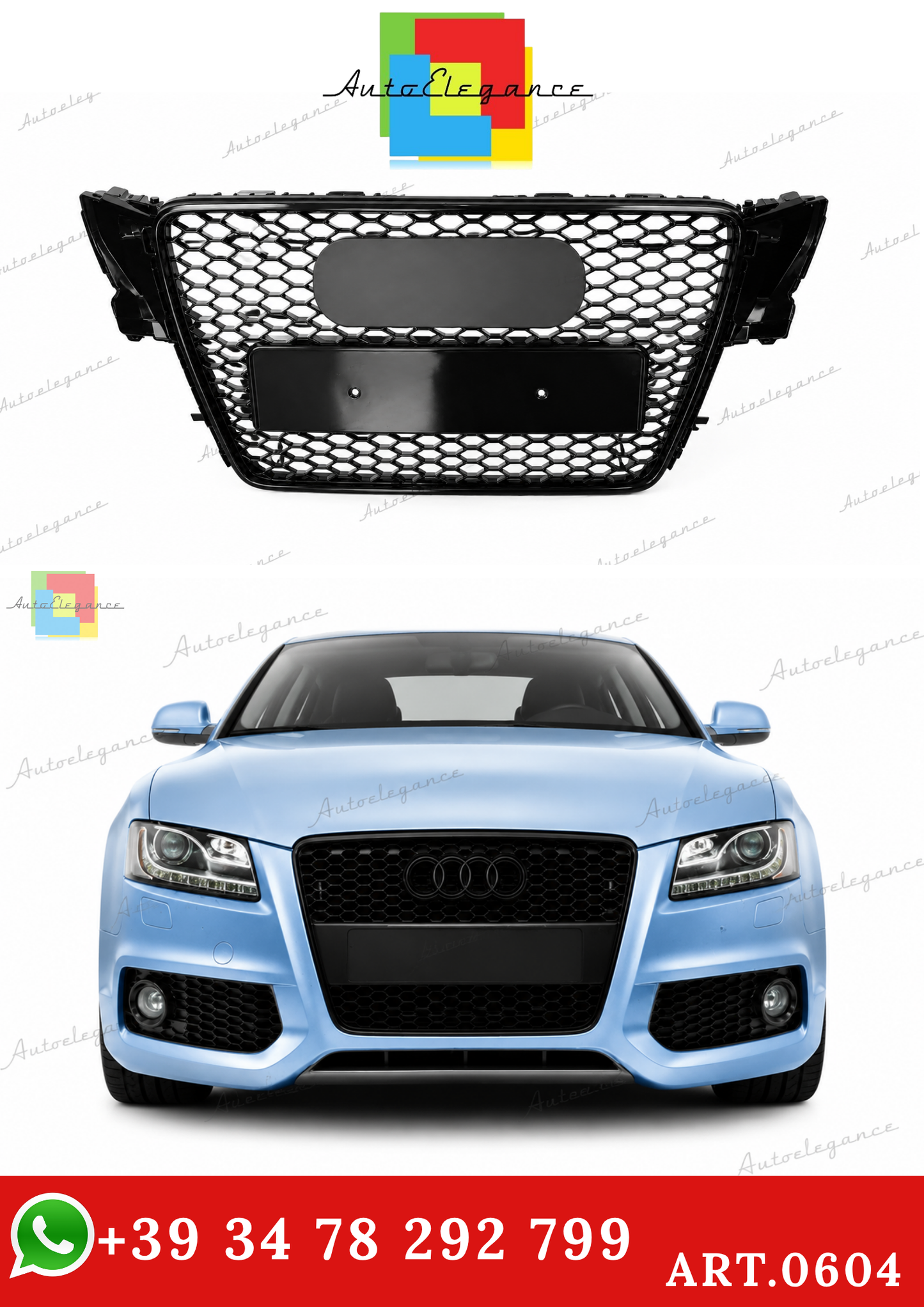 🔥ART.0604 GRIGLIA ADATTO PER AUDI A5 07-11 LOOK RS5 NERO (CON LOGO CROMATO)🔥