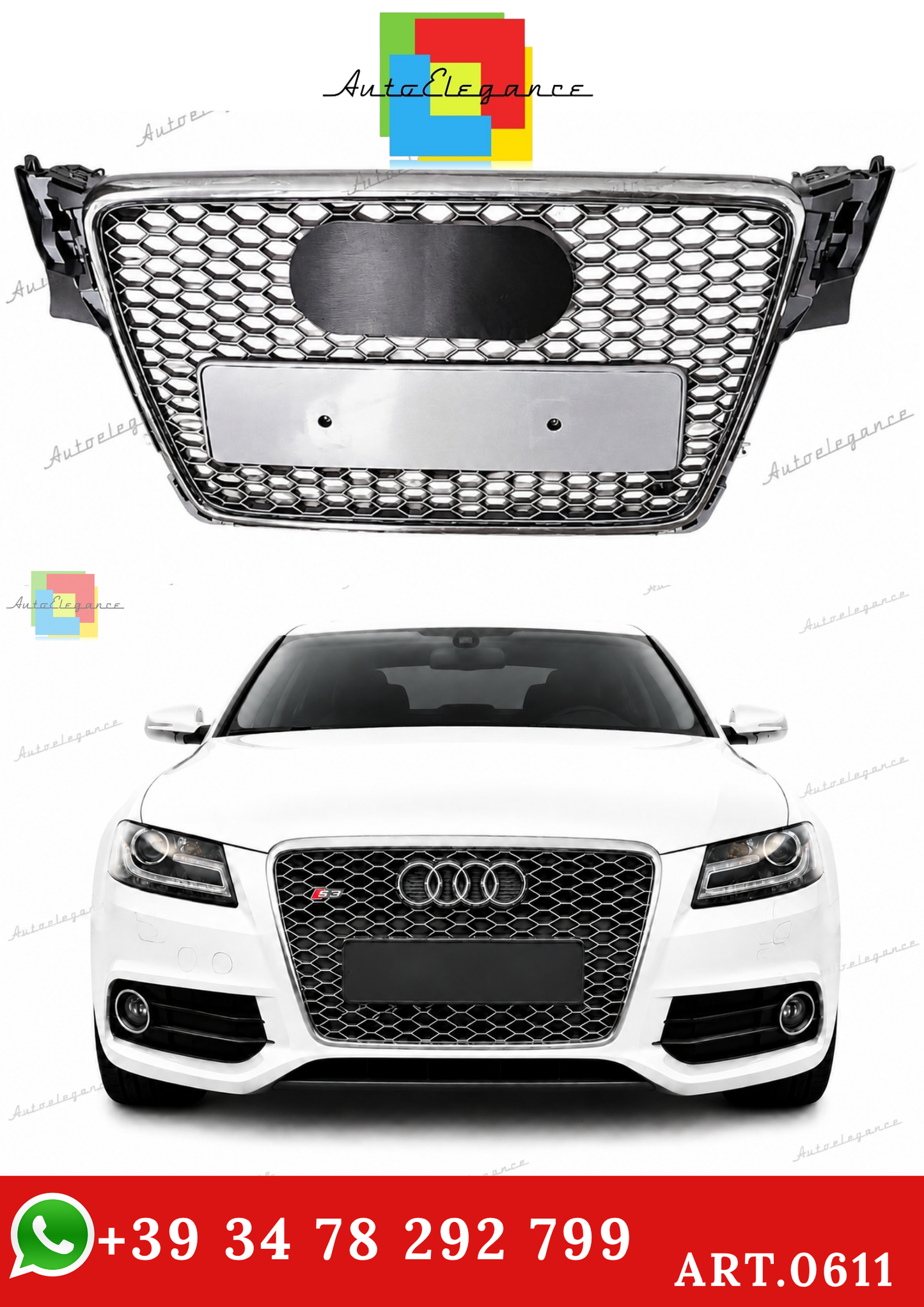 🔥ART.0611 GRIGLIA PER AUDI A4 B8 07-11 LLOK RS4 SATINATA CON BORDO CROMATO🔥