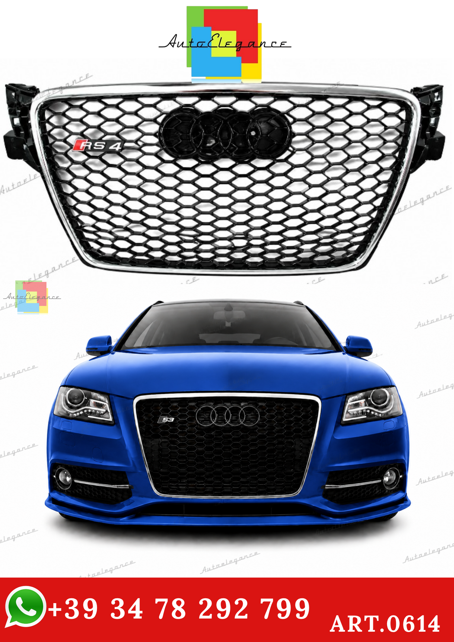 🔥ART.0614 GRIGLIA ADATTO PER AUDI A4 B8 2007-2011 LOOK RS4 BORDO CROMATO🔥