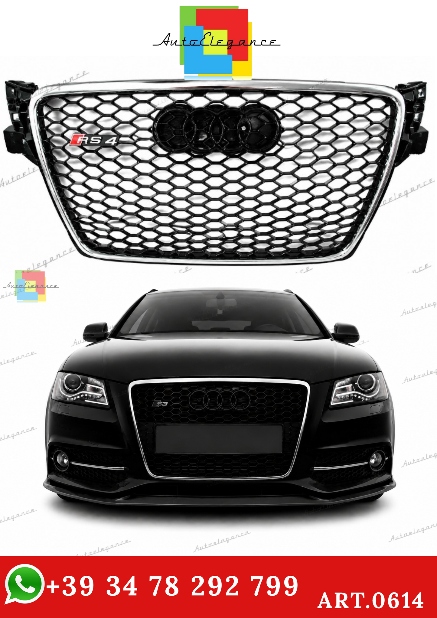 🔥ART.0614 GRIGLIA ADATTO PER AUDI A4 B8 2007-2011 LOOK RS4 BORDO CROMATO🔥