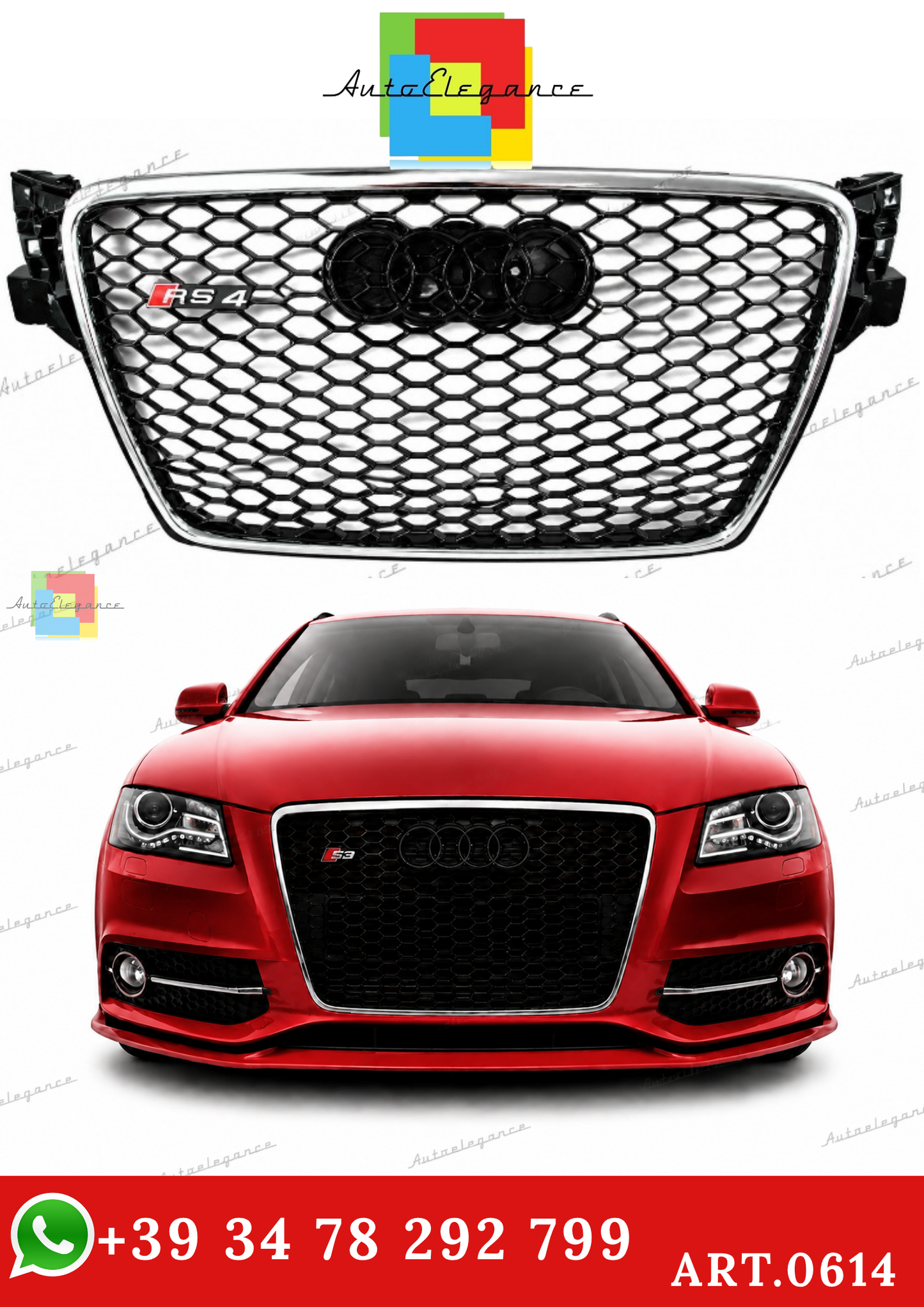 🔥ART.0614 GRIGLIA ADATTO PER AUDI A4 B8 2007-2011 LOOK RS4 BORDO CROMATO🔥