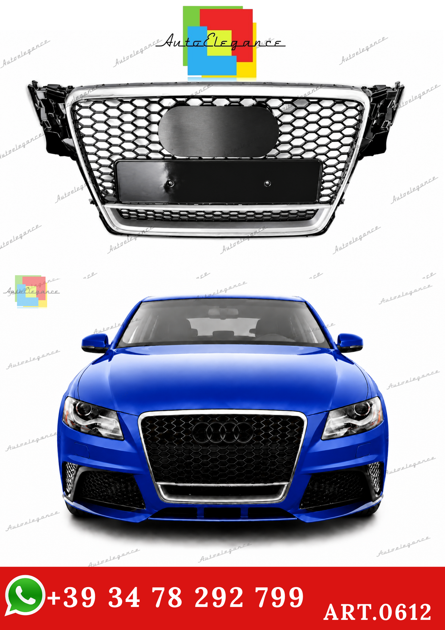🔥ART.0612 GRIGLIA AUDI  A4 B8 07-11 LOOK RS4 BORDO CROMATO QUATTRO SATINATO🔥