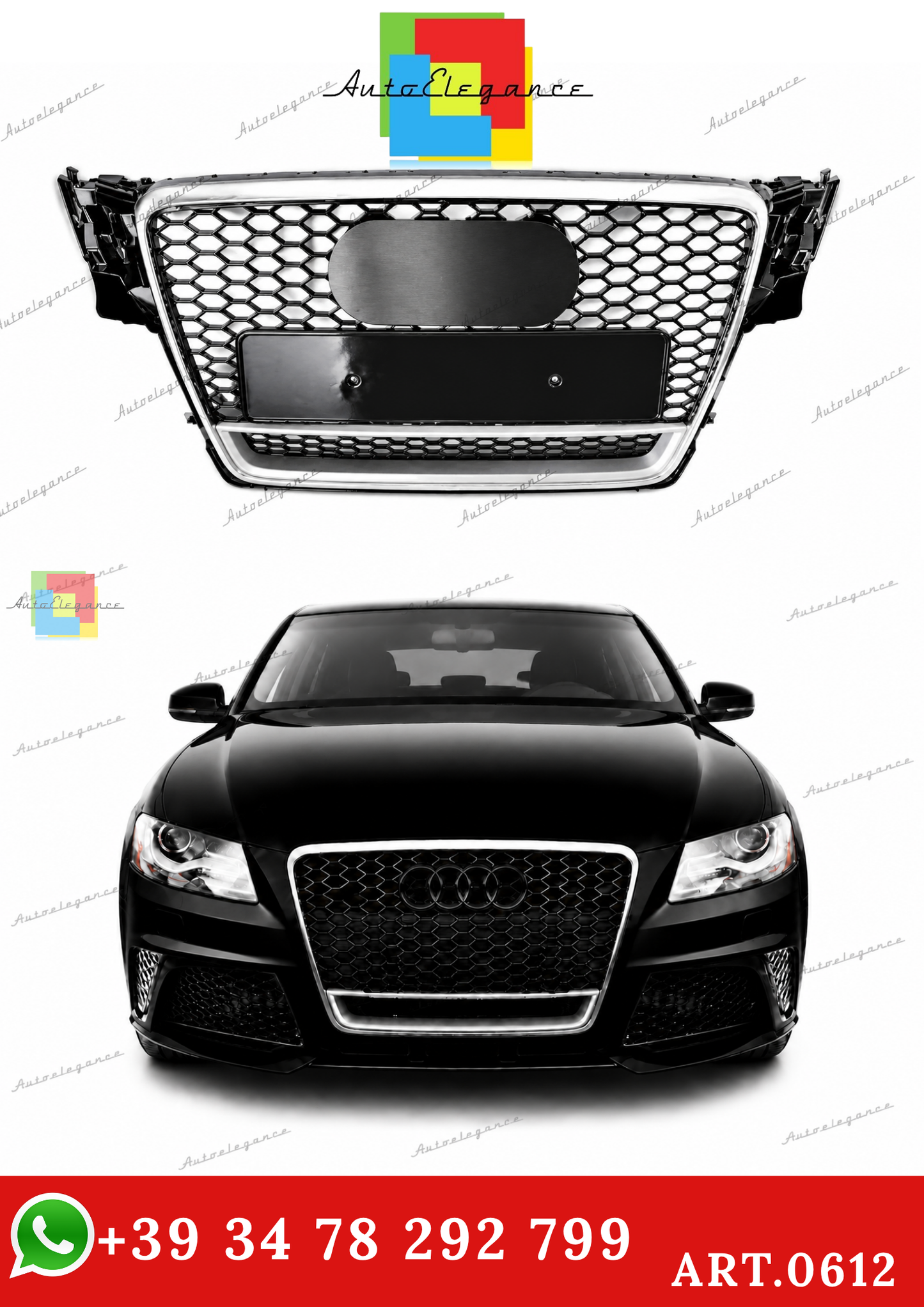 🔥ART.0612 GRIGLIA AUDI  A4 B8 07-11 LOOK RS4 BORDO CROMATO QUATTRO SATINATO🔥