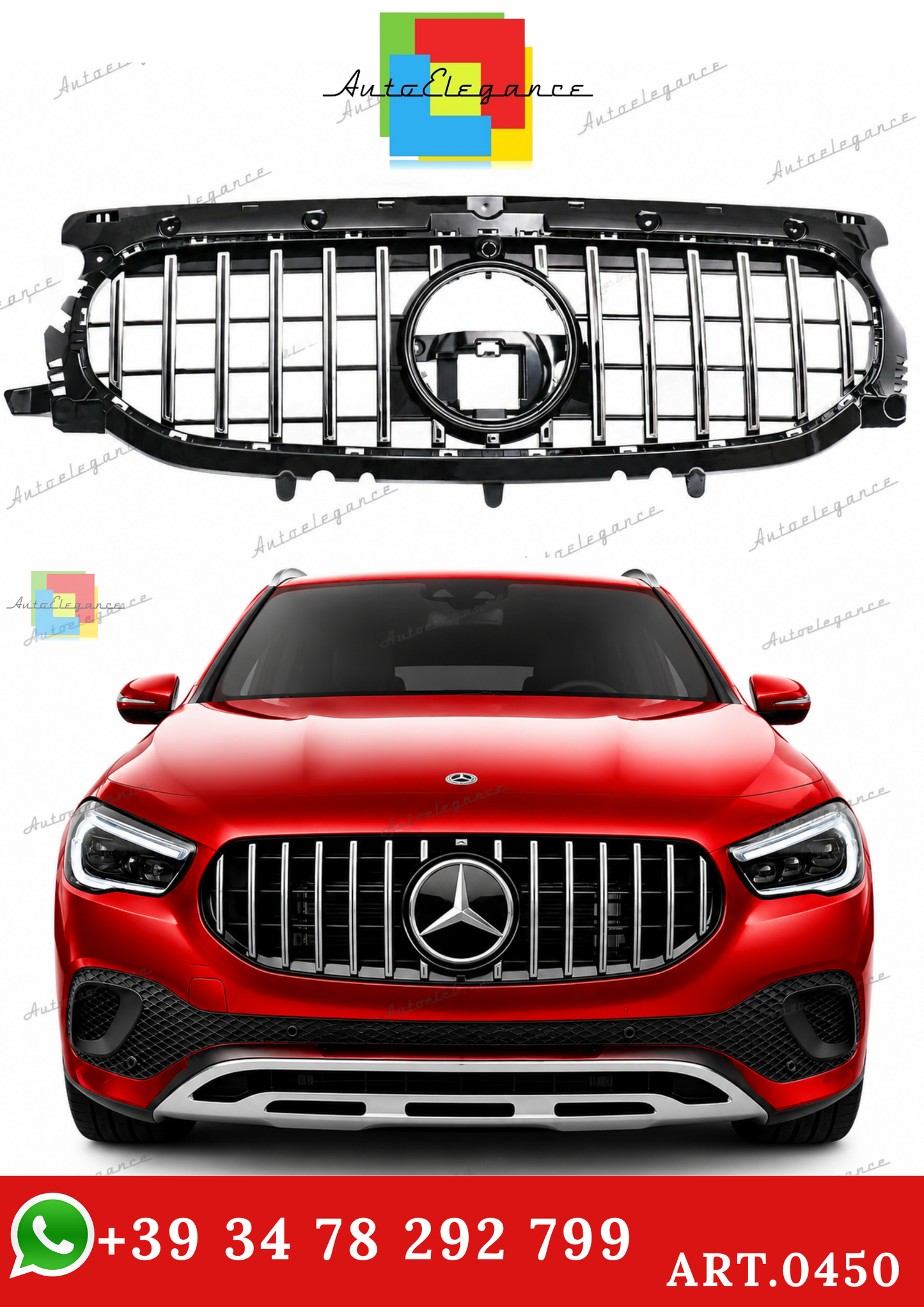 🔥ART.0450 GRIGLIA PER MERCEDES GLA H247 2020-2023 STANDARD LOOK GT CROMATA🔥
