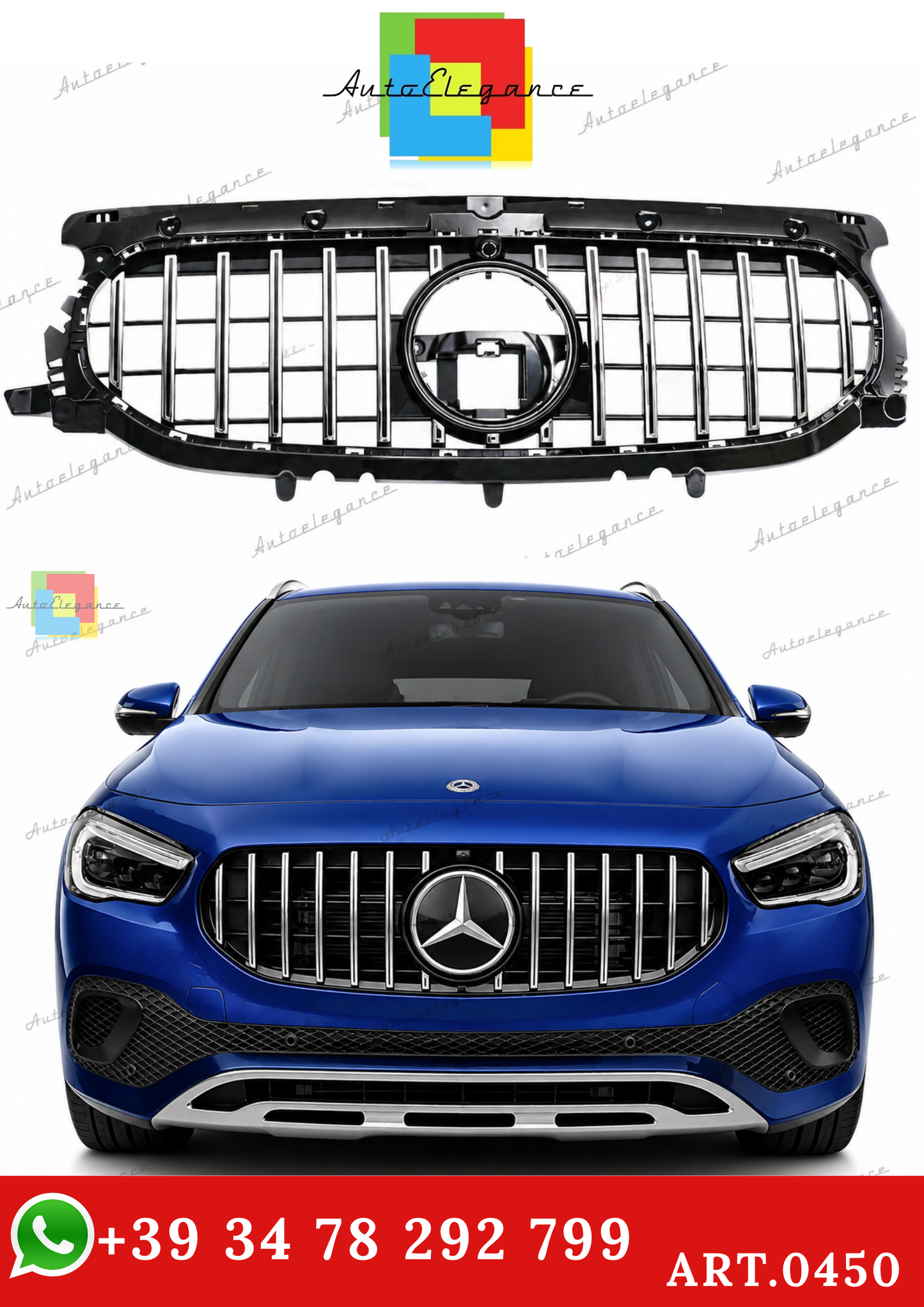 🔥ART.0450 GRIGLIA PER MERCEDES GLA H247 2020-2023 STANDARD LOOK GT CROMATA🔥