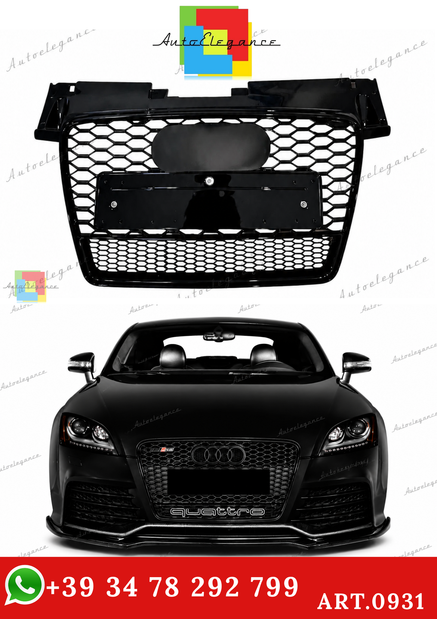 🔥ART.0931 GRIGLIA PER AUDI TT 8J 2006-2014 LOOK RSTT QUATTRO NERO LUCIDO🔥