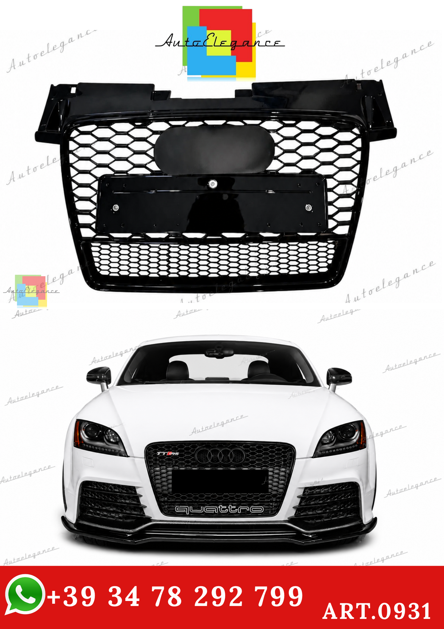 🔥ART.0931 GRIGLIA PER AUDI TT 8J 2006-2014 LOOK RSTT QUATTRO NERO LUCIDO🔥