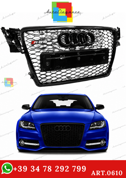 🔥ART.0610 GRIGLIA ANTERIORE ADATTO PER AUDI A4 B8 2007-2011 LOOK RS4, NERO🔥