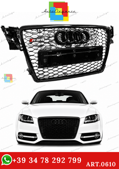 🔥ART.0610 GRIGLIA ANTERIORE ADATTO PER AUDI A4 B8 2007-2011 LOOK RS4, NERO🔥