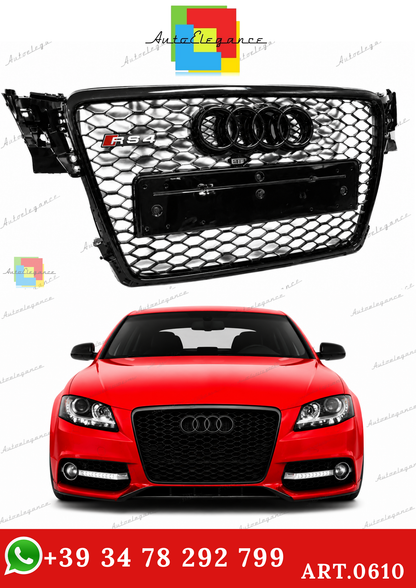 🔥ART.0610 GRIGLIA ANTERIORE ADATTO PER AUDI A4 B8 2007-2011 LOOK RS4, NERO🔥