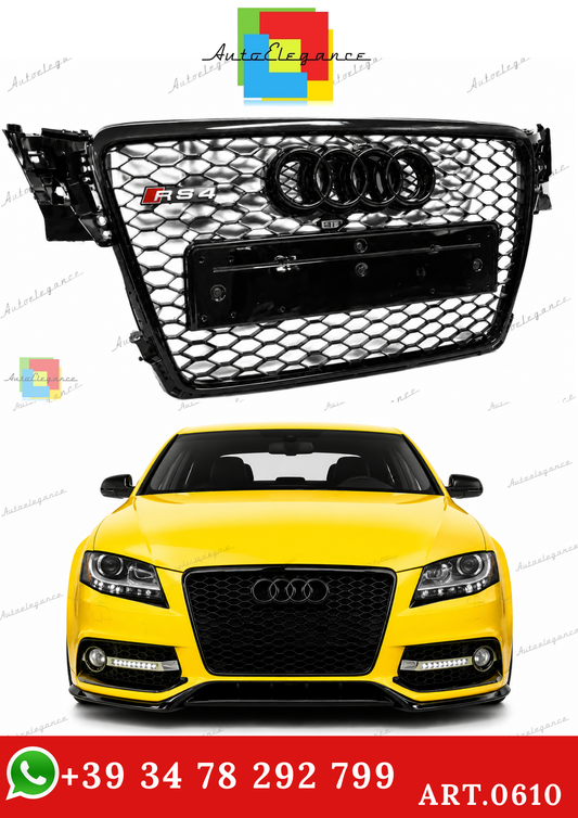 🔥ART.0610 GRIGLIA ANTERIORE ADATTO PER AUDI A4 B8 2007-2011 LOOK RS4, NERO🔥