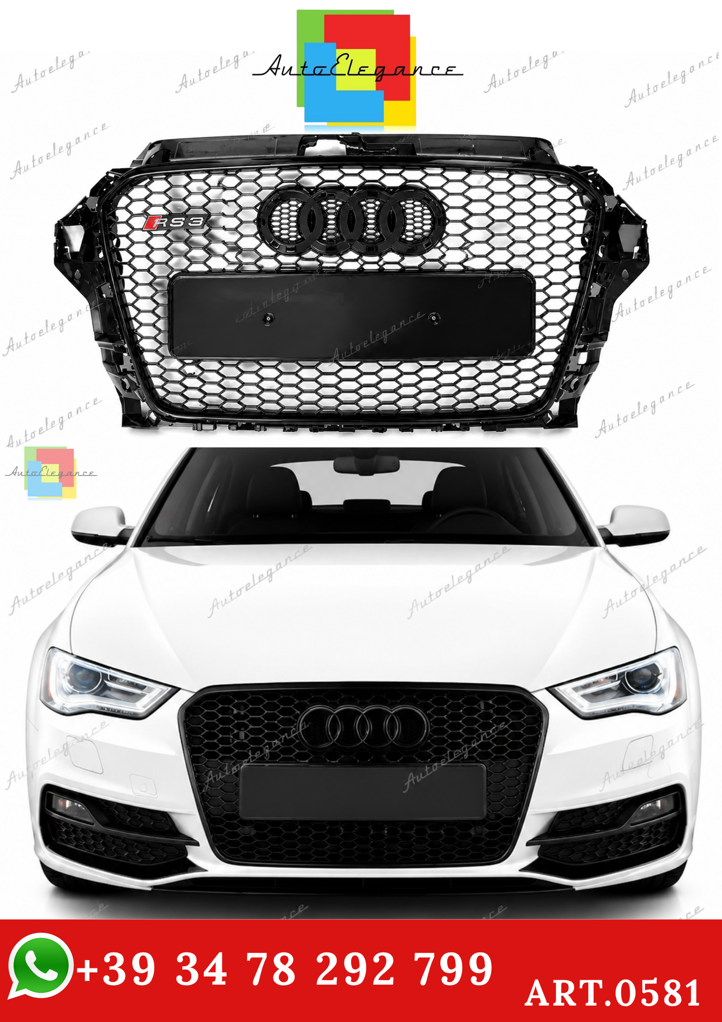 🔥ART.0581 GRIGLIA ADATTO PER AUDI A3 8V 2012-2016 LOOK RS3 NERO🔥