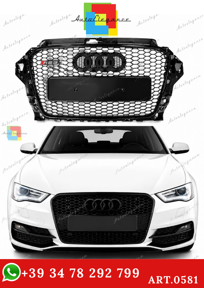 🔥ART.0581 GRIGLIA ADATTO PER AUDI A3 8V 2012-2016 LOOK RS3 NERO🔥