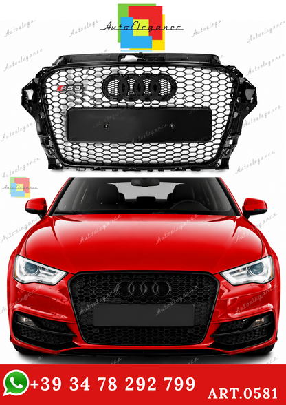 🔥ART.0581 GRIGLIA ADATTO PER AUDI A3 8V 2012-2016 LOOK RS3 NERO🔥