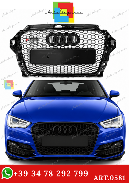 🔥ART.0581 GRIGLIA ADATTO PER AUDI A3 8V 2012-2016 LOOK RS3 NERO🔥