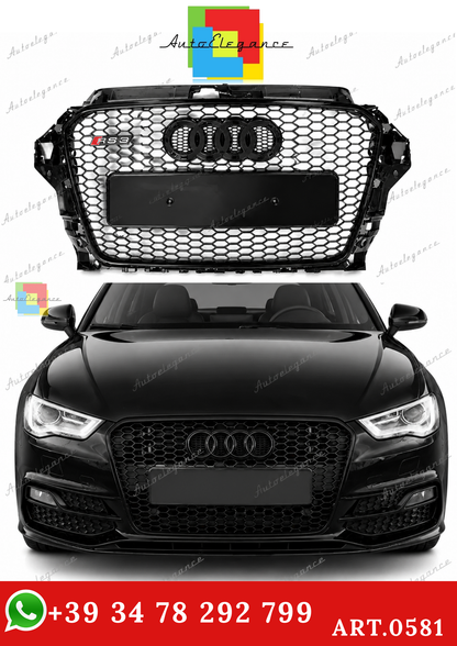 🔥ART.0581 GRIGLIA ADATTO PER AUDI A3 8V 2012-2016 LOOK RS3 NERO🔥