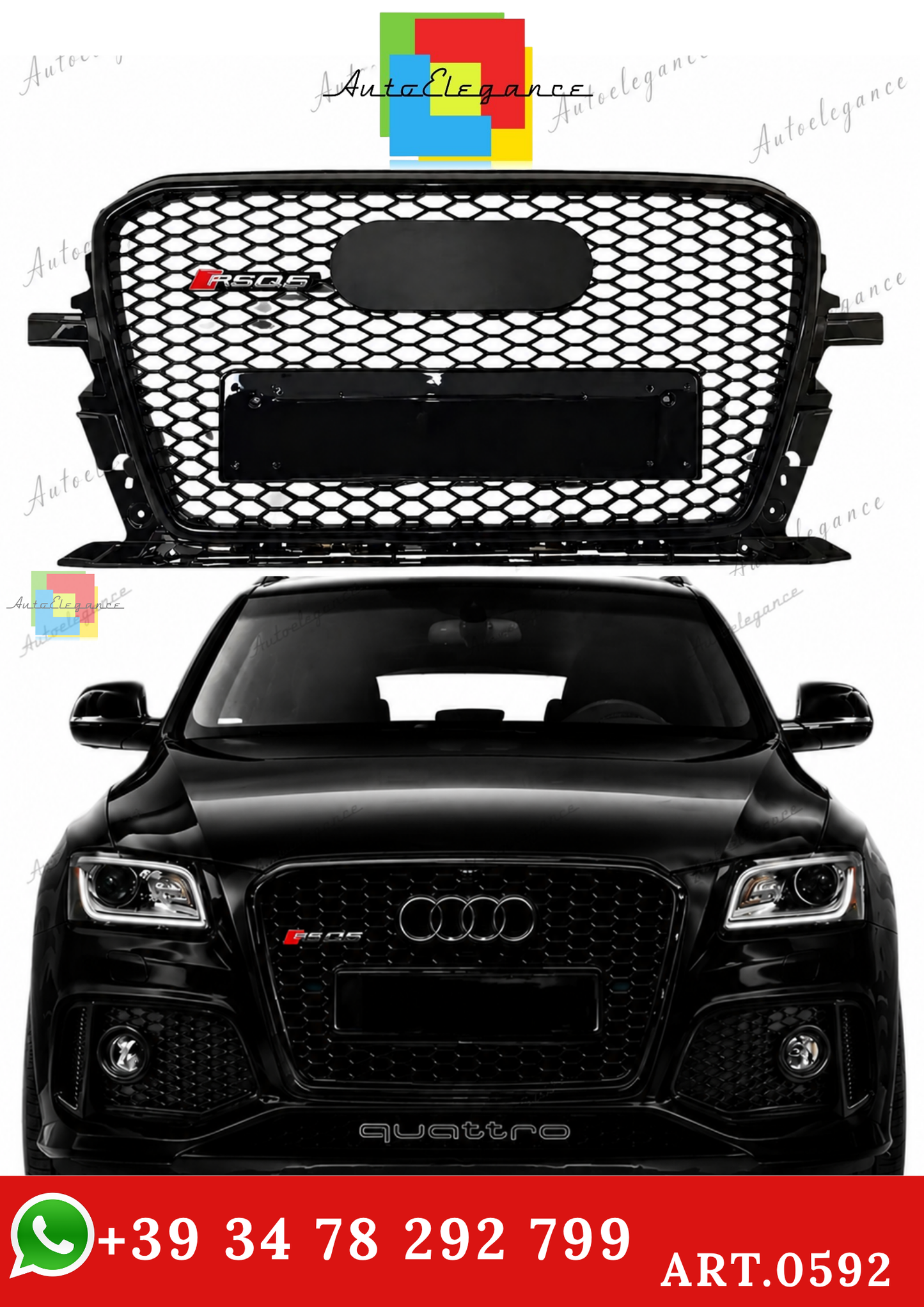 🔥ART.0592 GRIGLIA ADATTO PER AUDI Q5 8R 2012-2016 LOOK RSQ5 NERO LUCIDO🔥