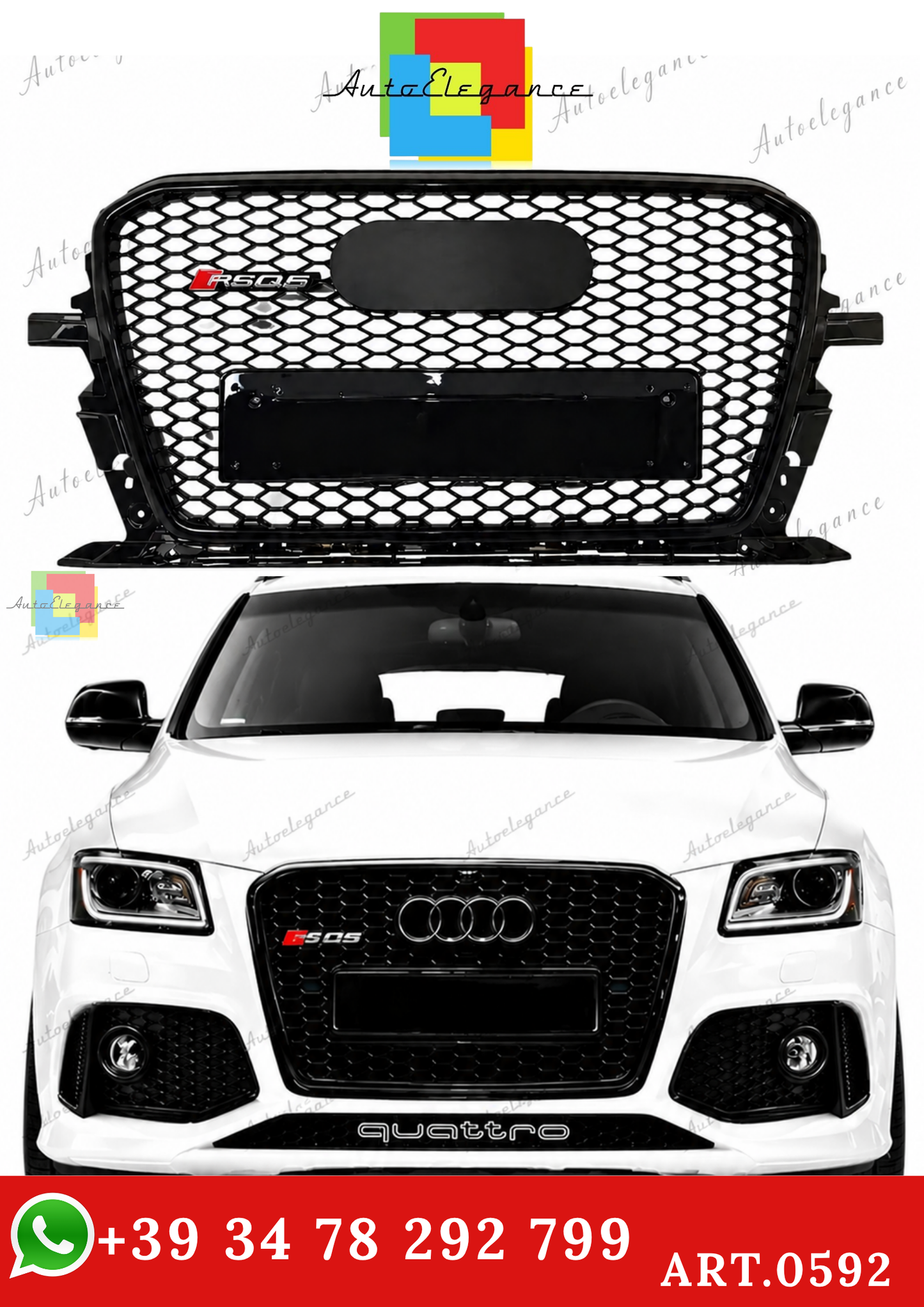 🔥ART.0592 GRIGLIA ADATTO PER AUDI Q5 8R 2012-2016 LOOK RSQ5 NERO LUCIDO🔥