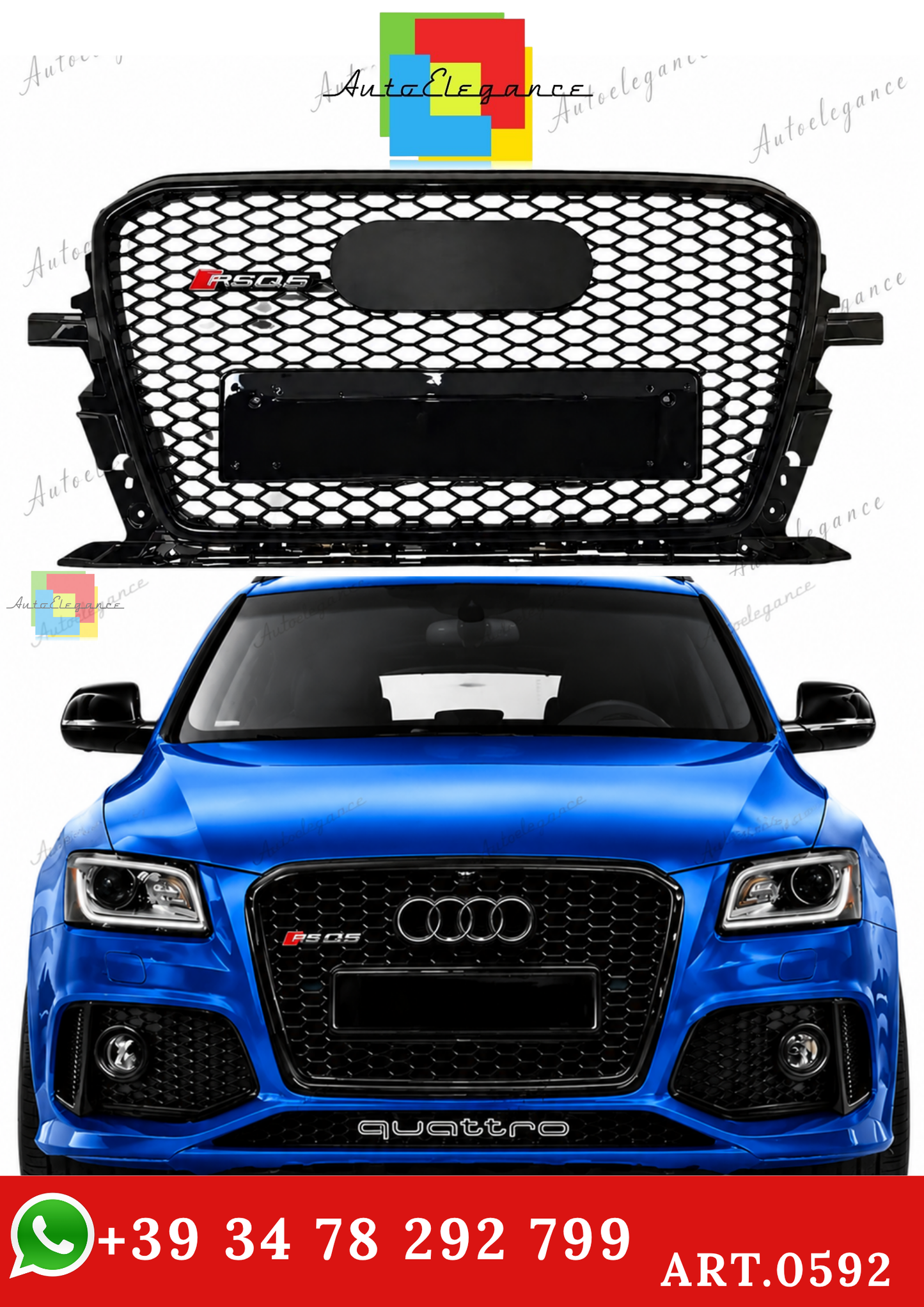 🔥ART.0592 GRIGLIA ADATTO PER AUDI Q5 8R 2012-2016 LOOK RSQ5 NERO LUCIDO🔥