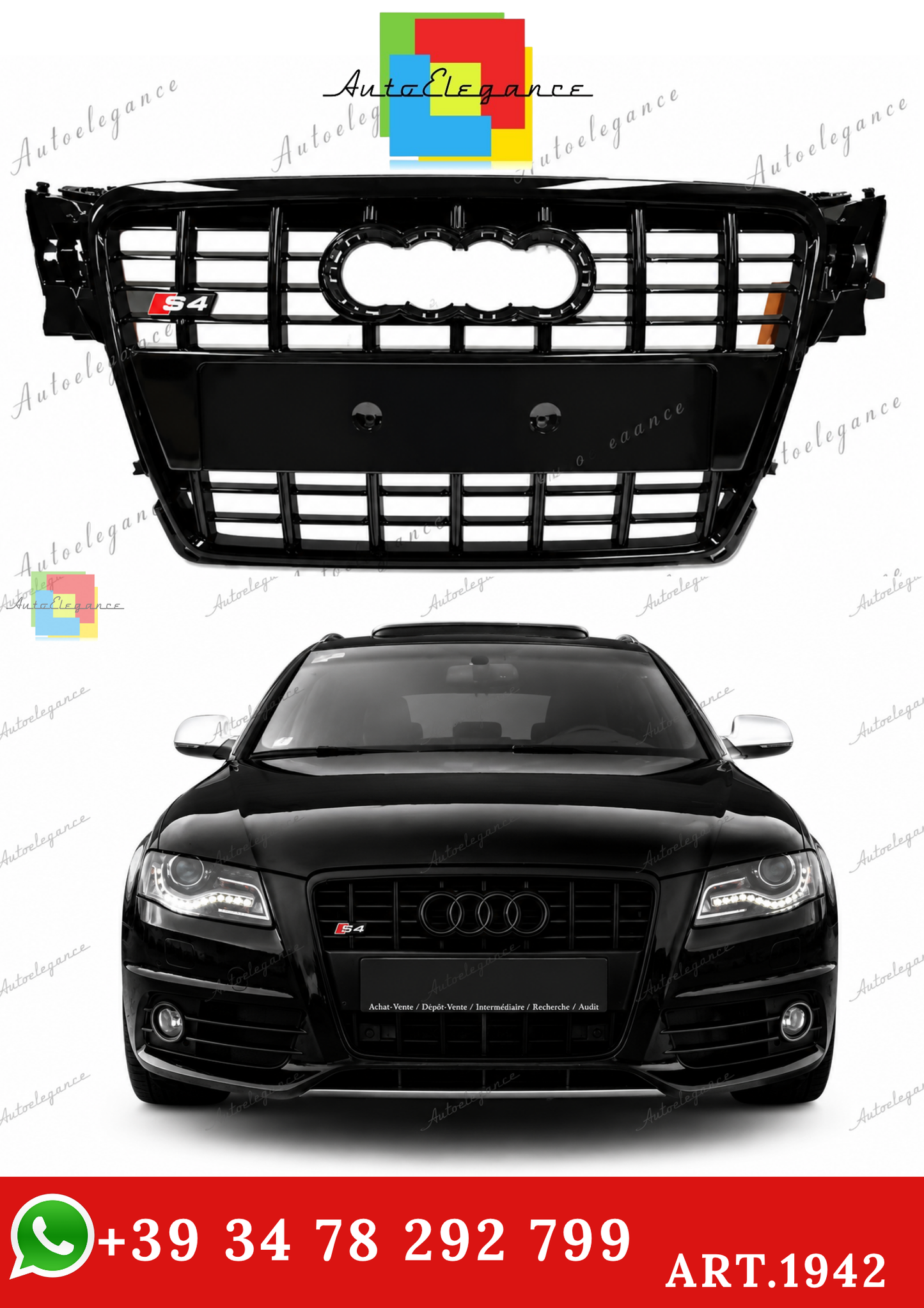 🔥ART.1942 GRIGLIA ADATTO PER AUDI A4 B8 2007-2011 LOOK S4 NERO LUCIDO🔥