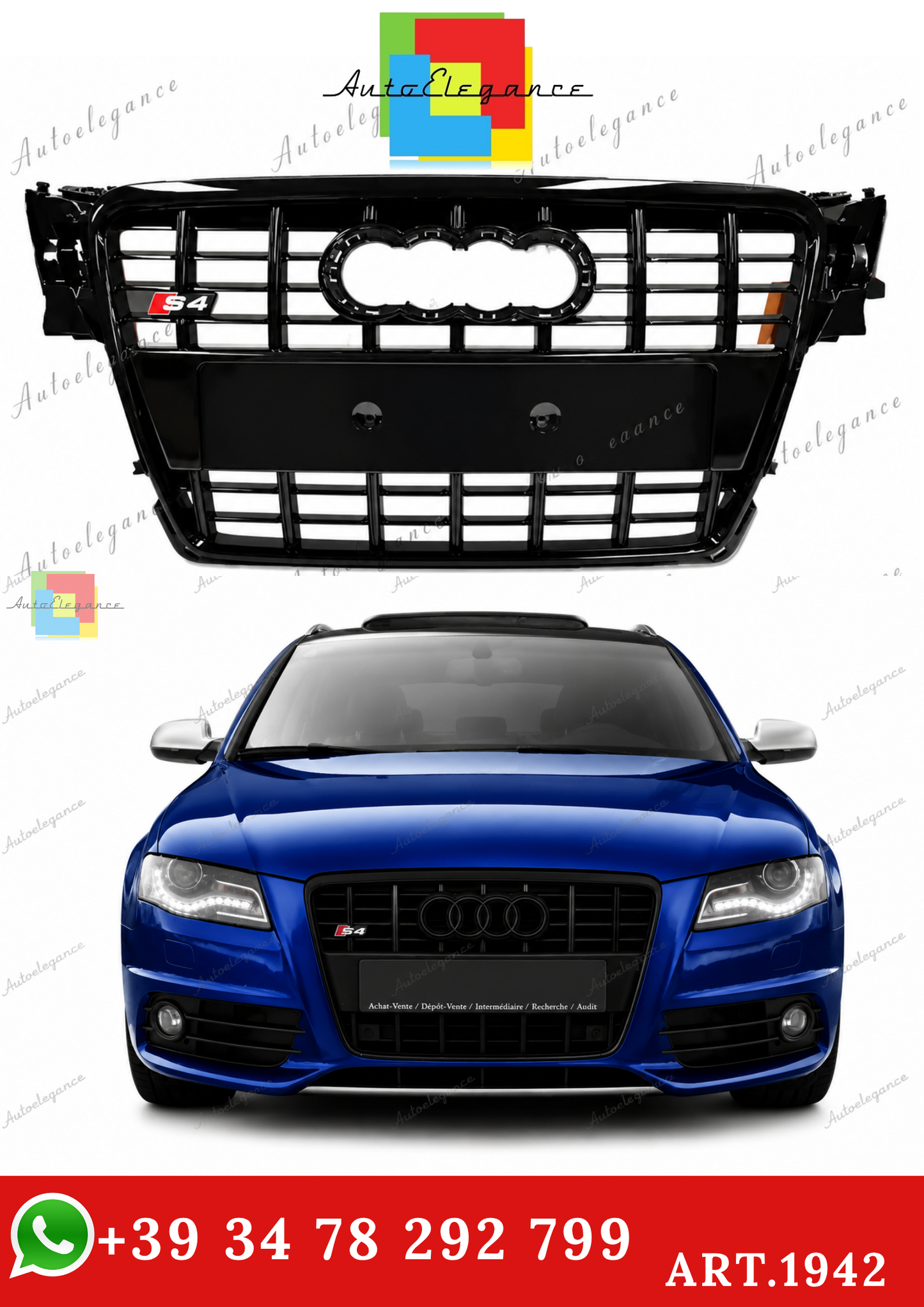 🔥ART.1942 GRIGLIA ADATTO PER AUDI A4 B8 2007-2011 LOOK S4 NERO LUCIDO🔥